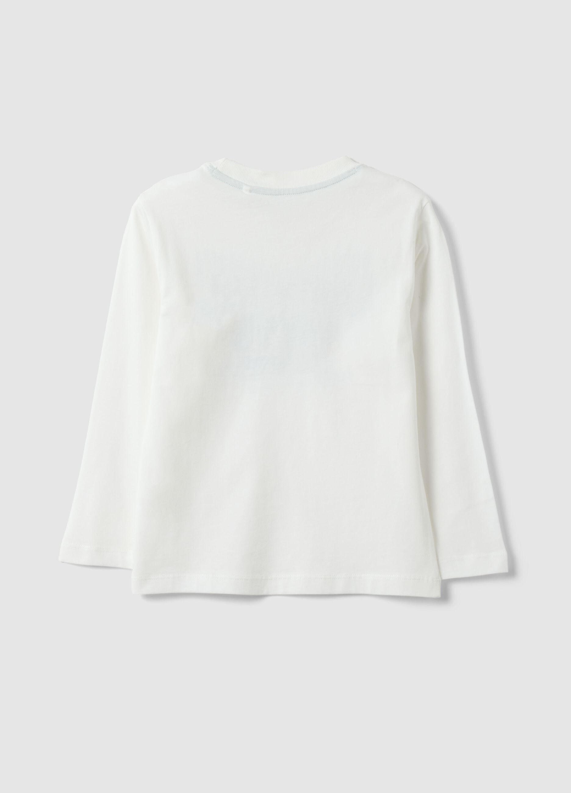 Boys&rsquo; white pure cotton T-shirt with car print, regular fit