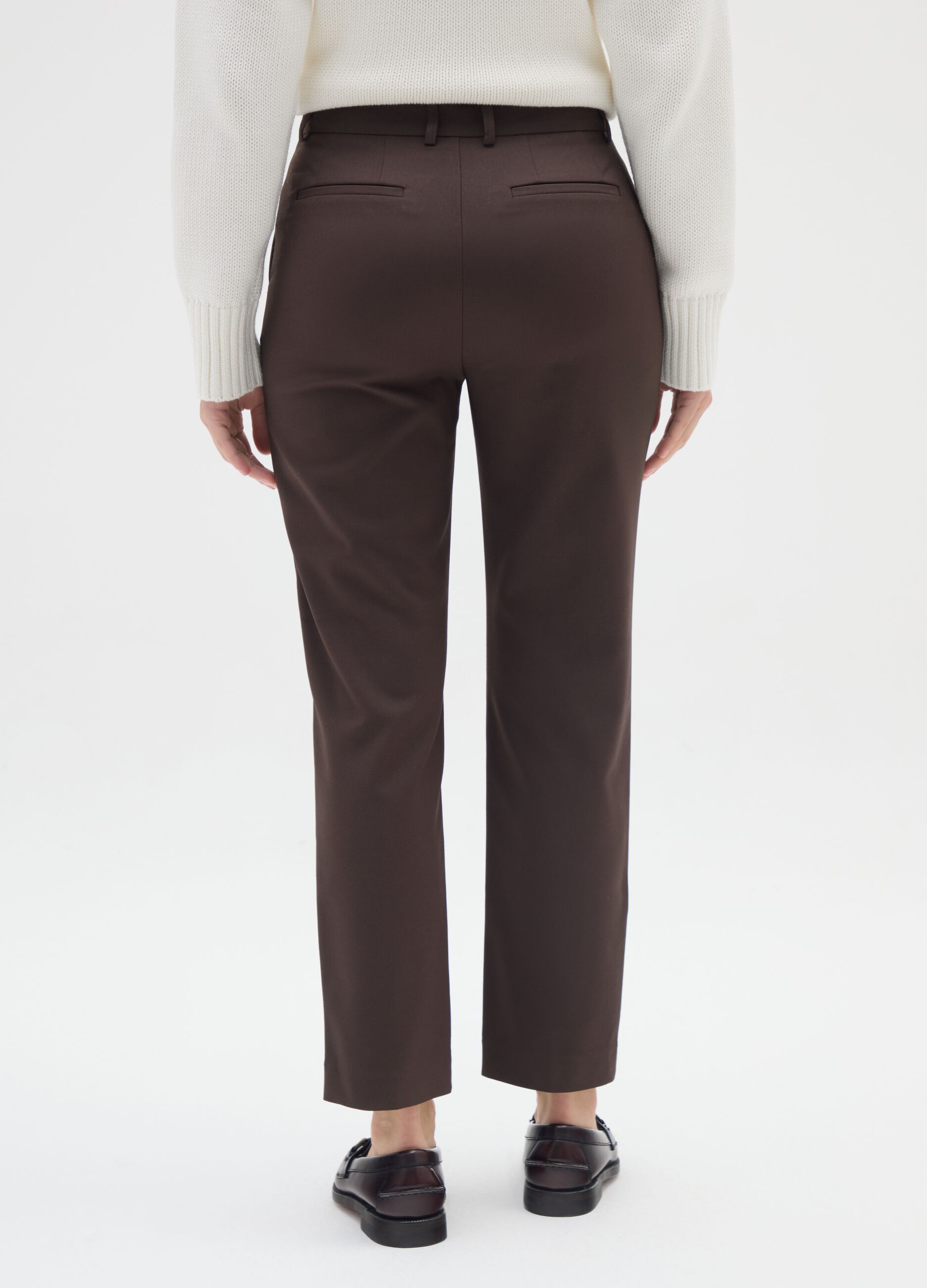 Brown slim fit cotton blend trousers
