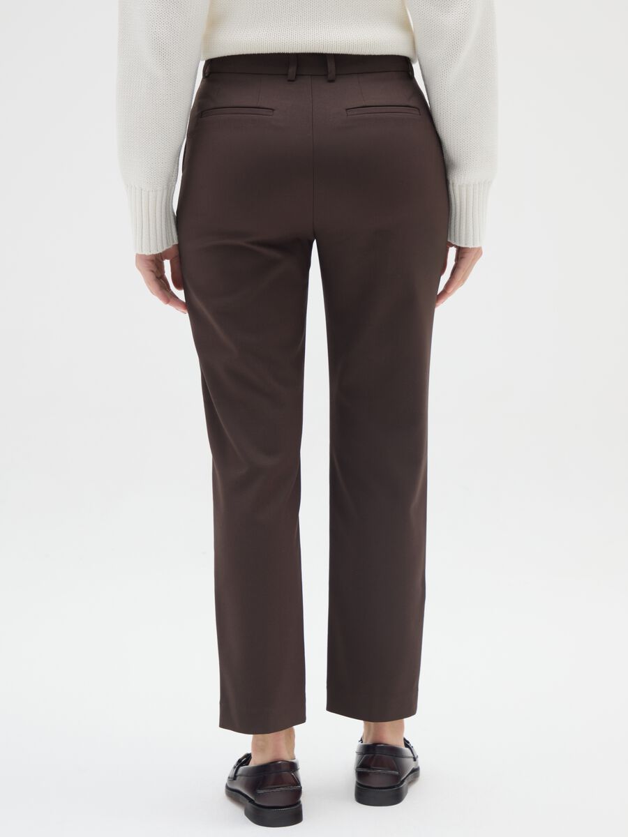 Brown slim fit cotton blend trousers_2