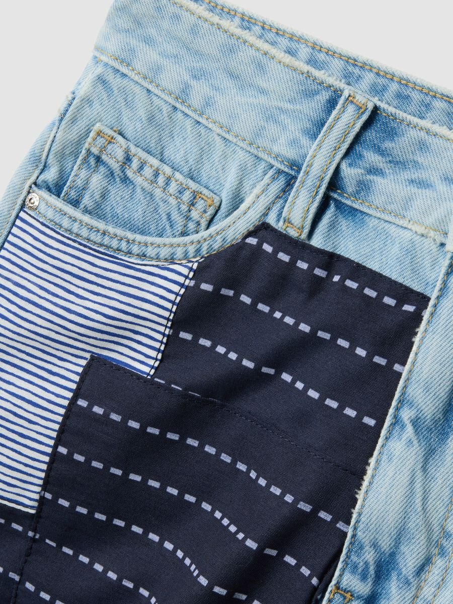 Light blue pure-cotton denim shorts with patchwork inserts_1