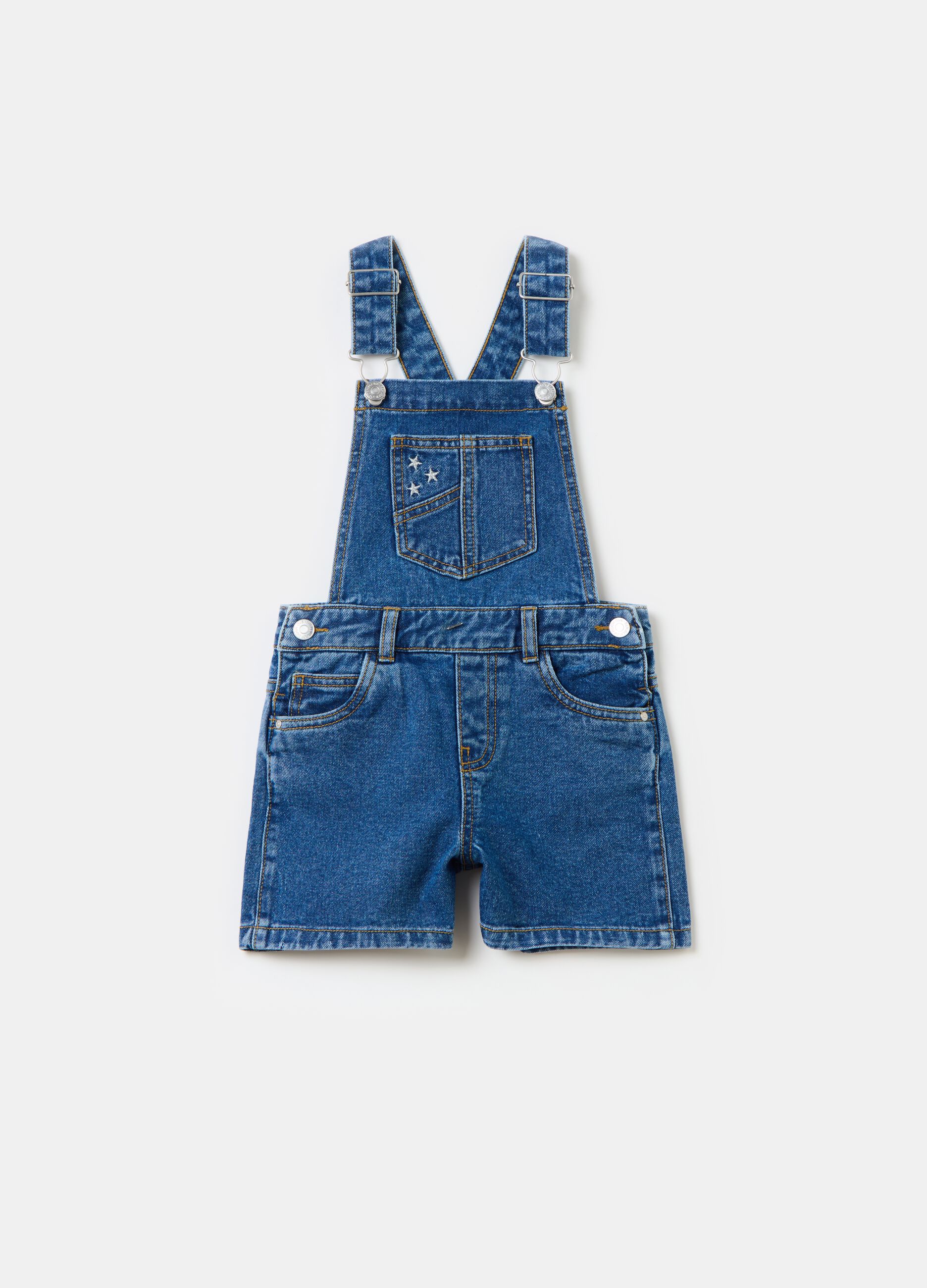 Salopette in denim con ricamo stelle