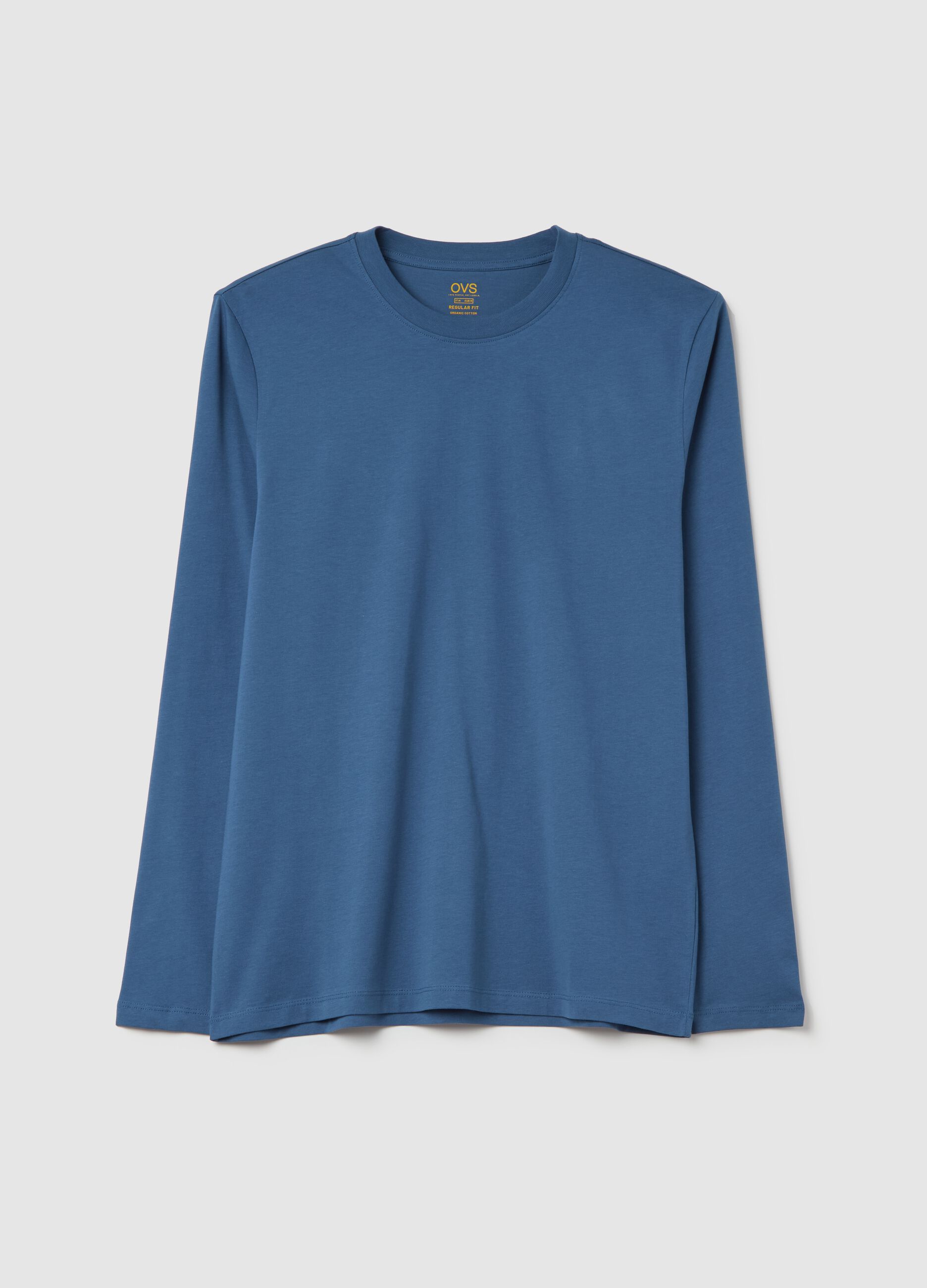 T-shirt with round neck and long sleeves in cotton