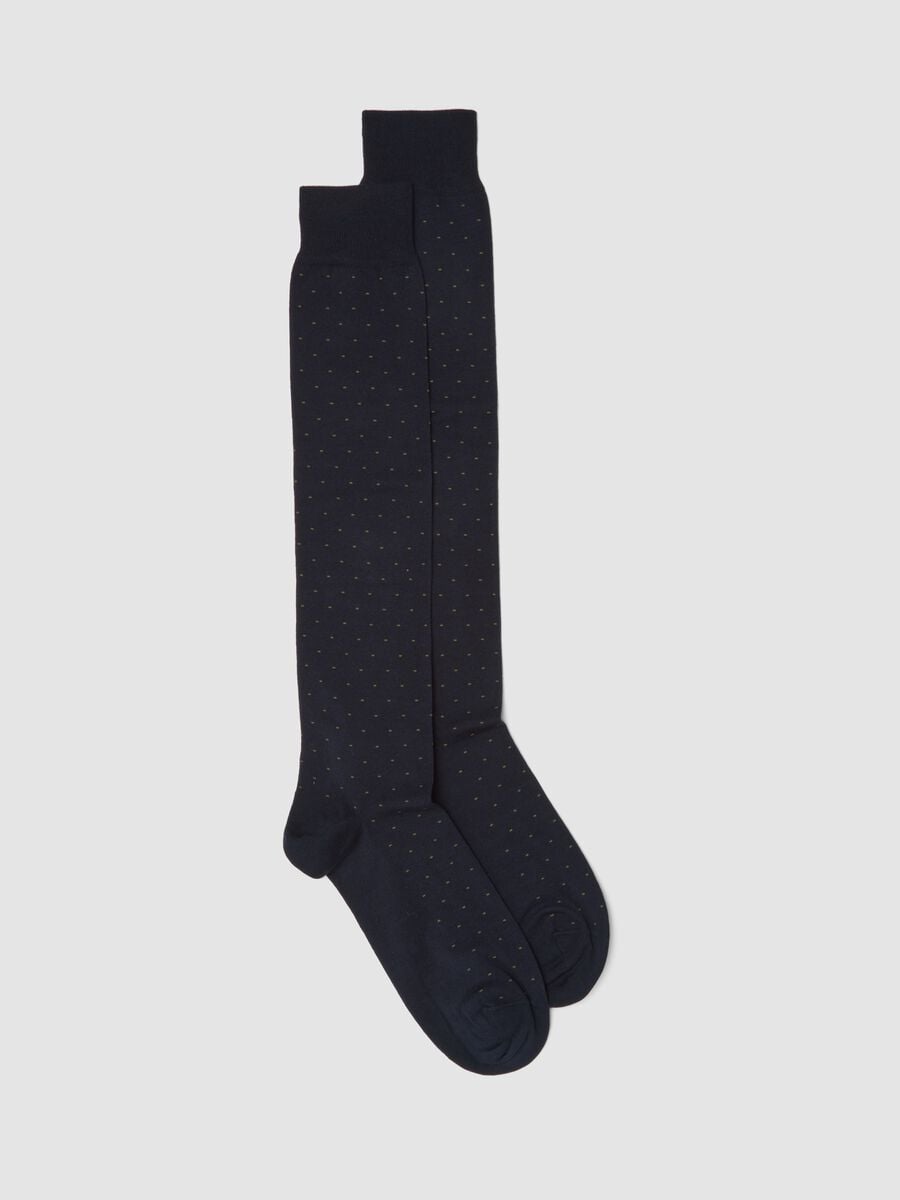Navy blue long socks in stretch cotton_0