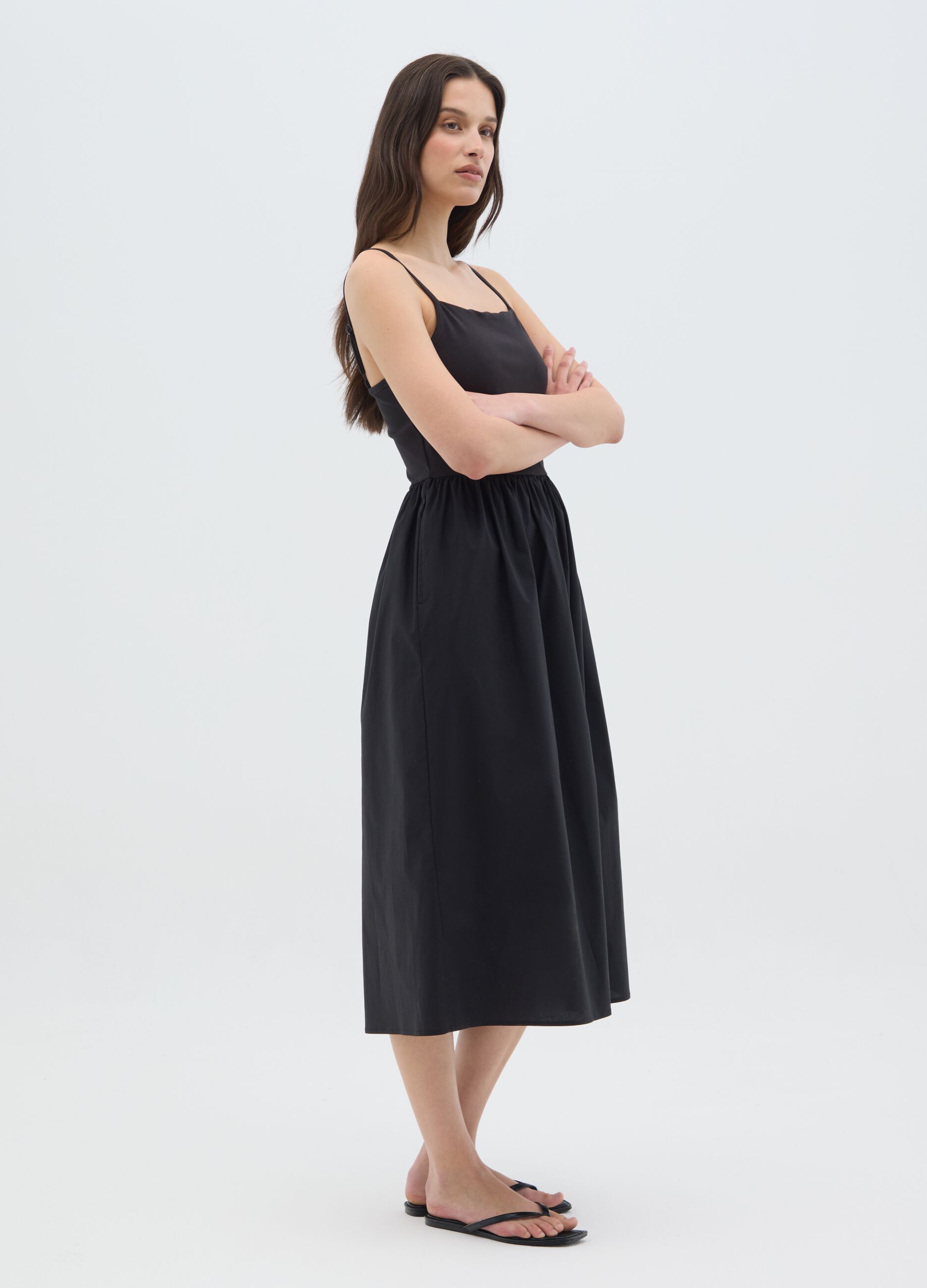 Women's long black cotton dress regular fit