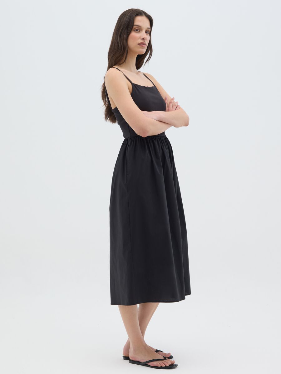 Women's long black cotton dress regular fit_1