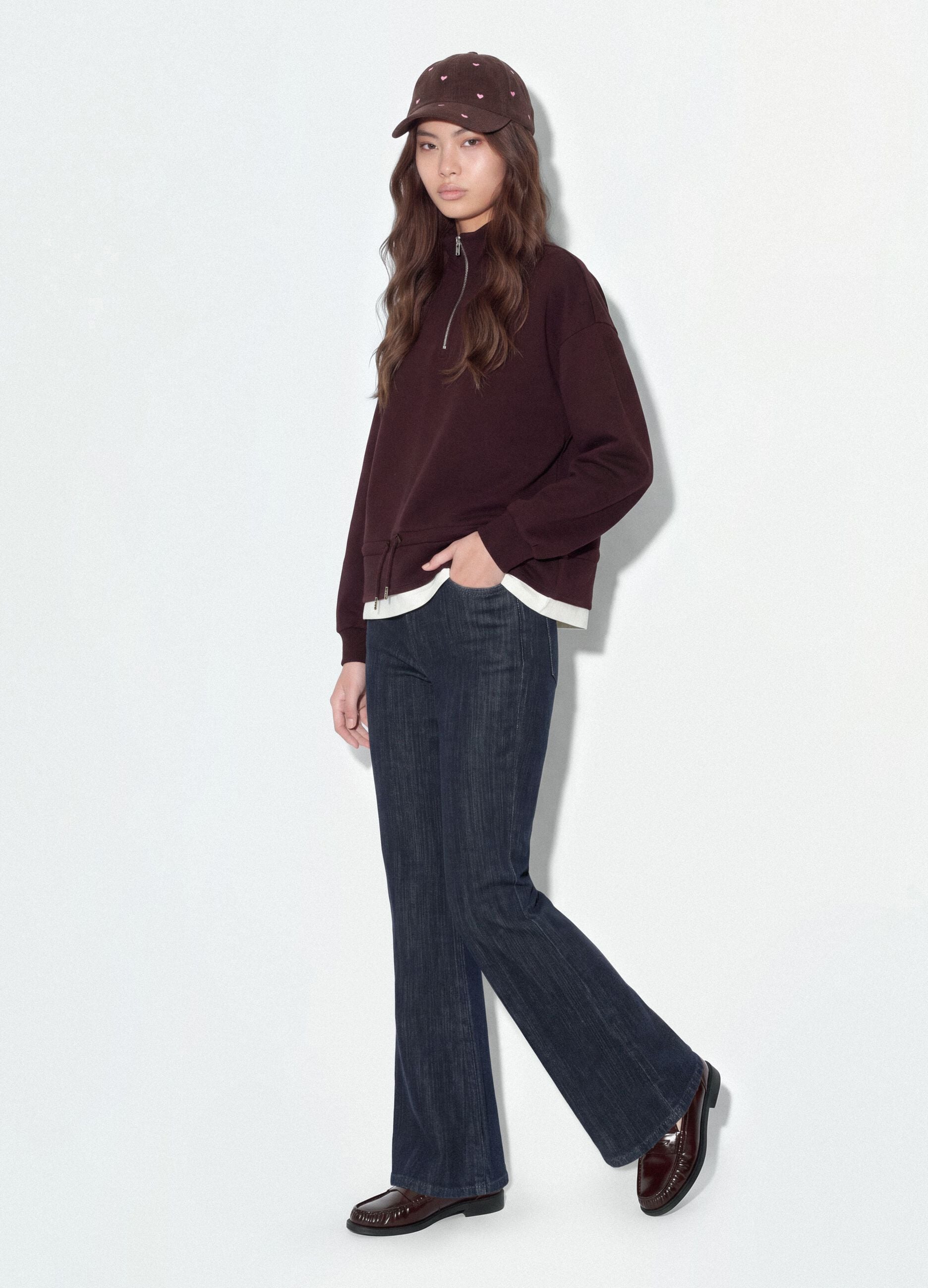 Jeans denim blu bootcut in cotone elasticizzato