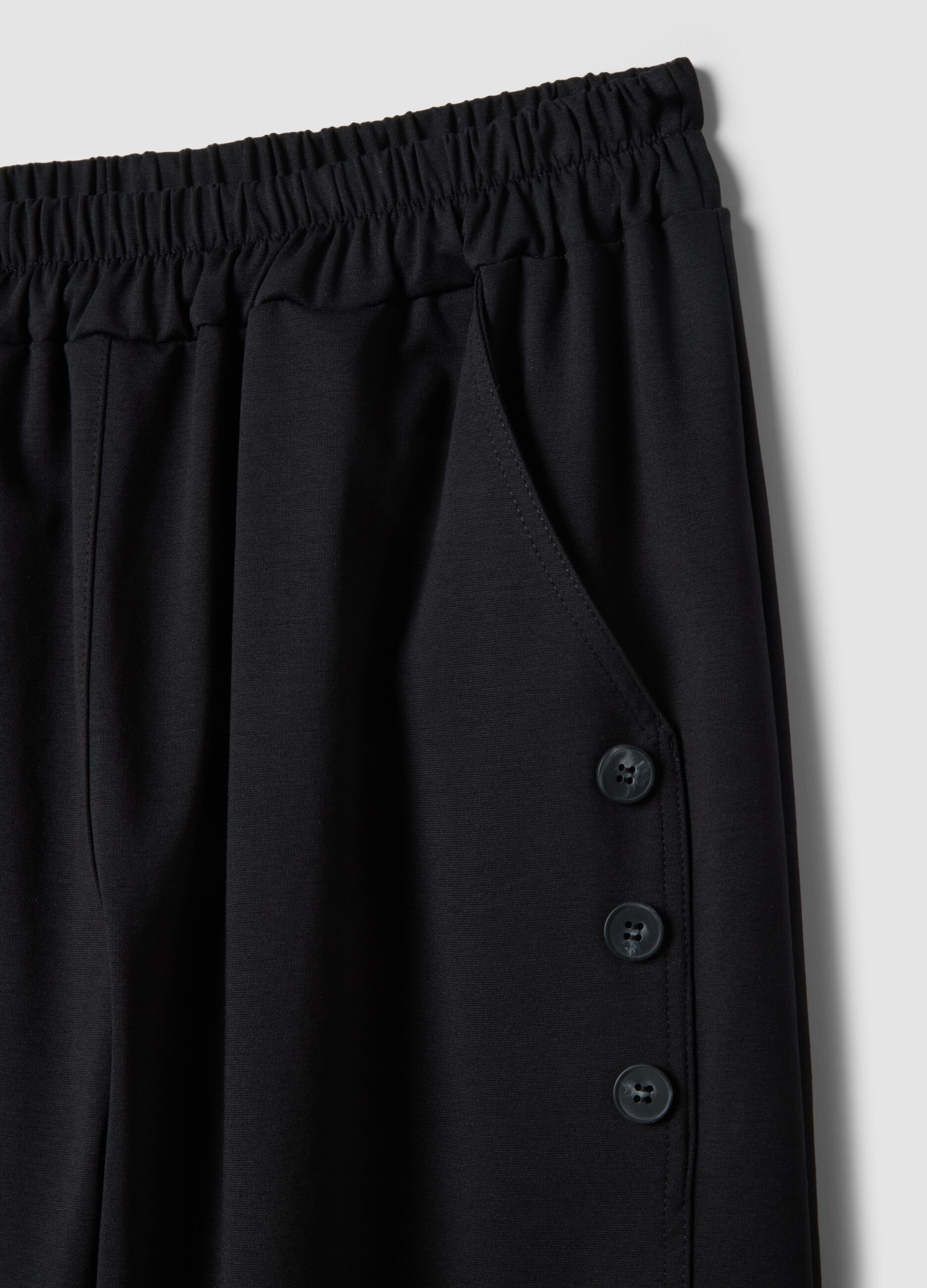 Black regular-fit stretch cotton-blend trousers with buttons
