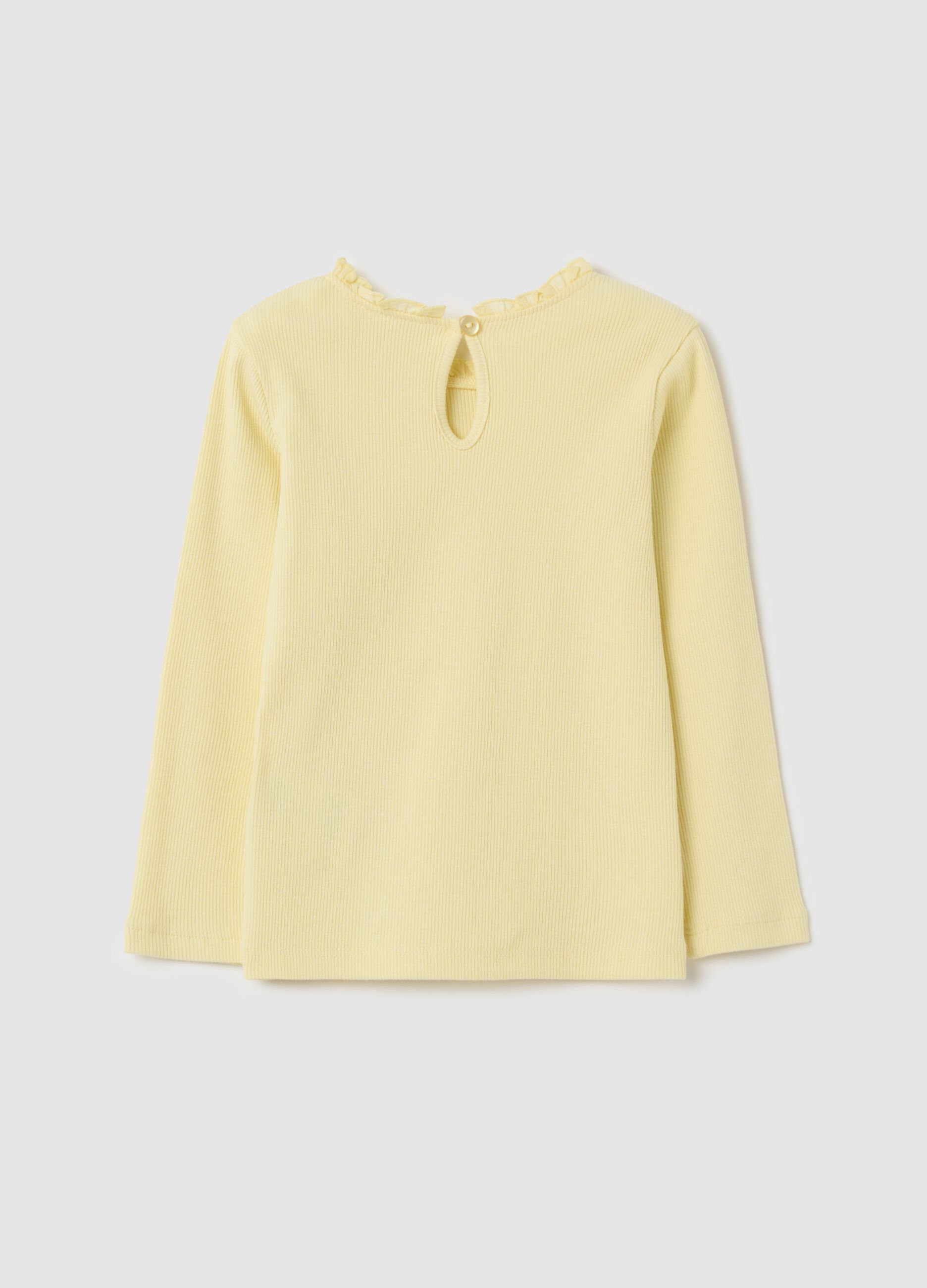 Ribbed T-shirt with long sleeves and frills