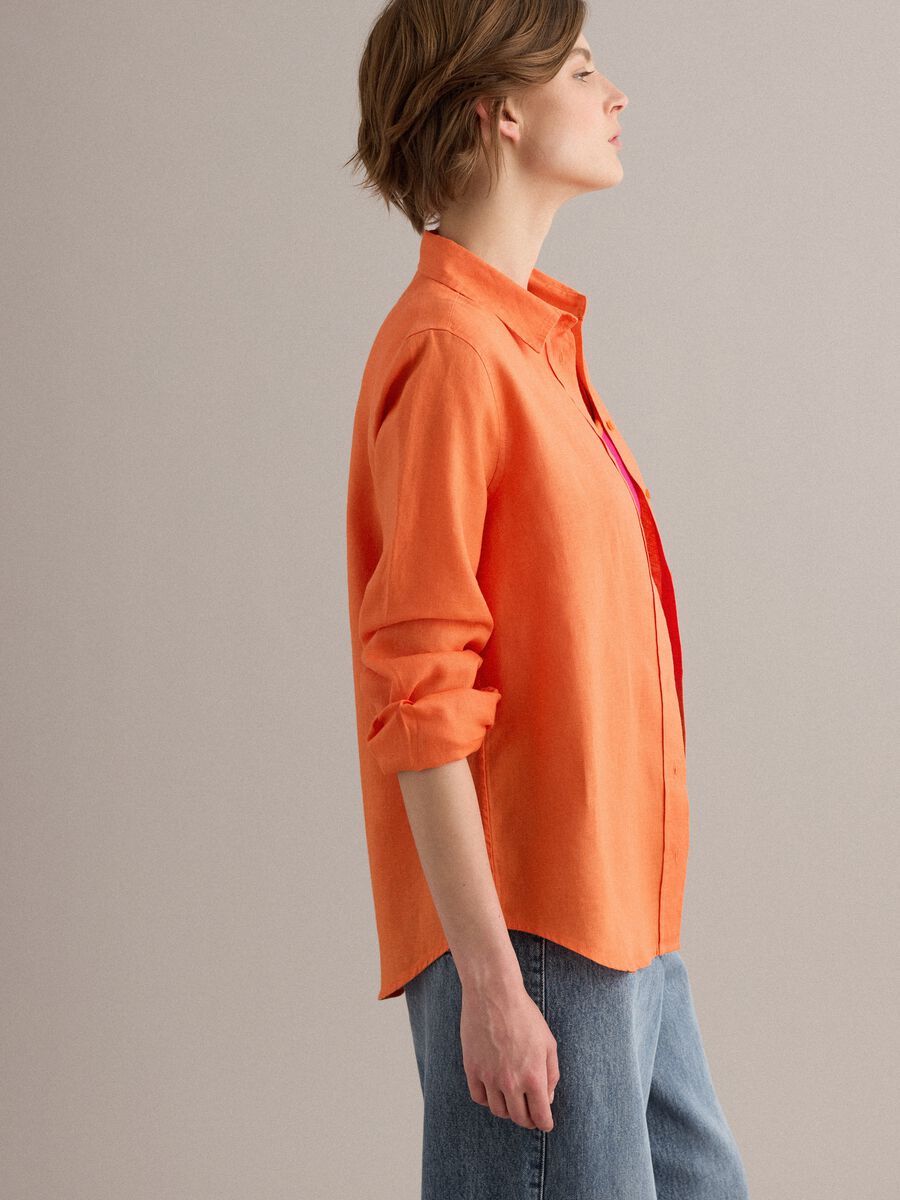 Orange pure linen regular fit shirt_0