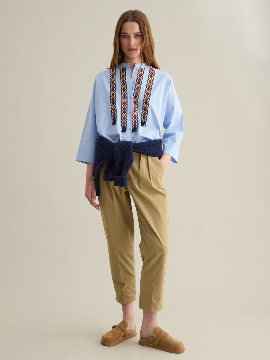 Short Sleeve Blue Shirt with Ethnic Detail_1