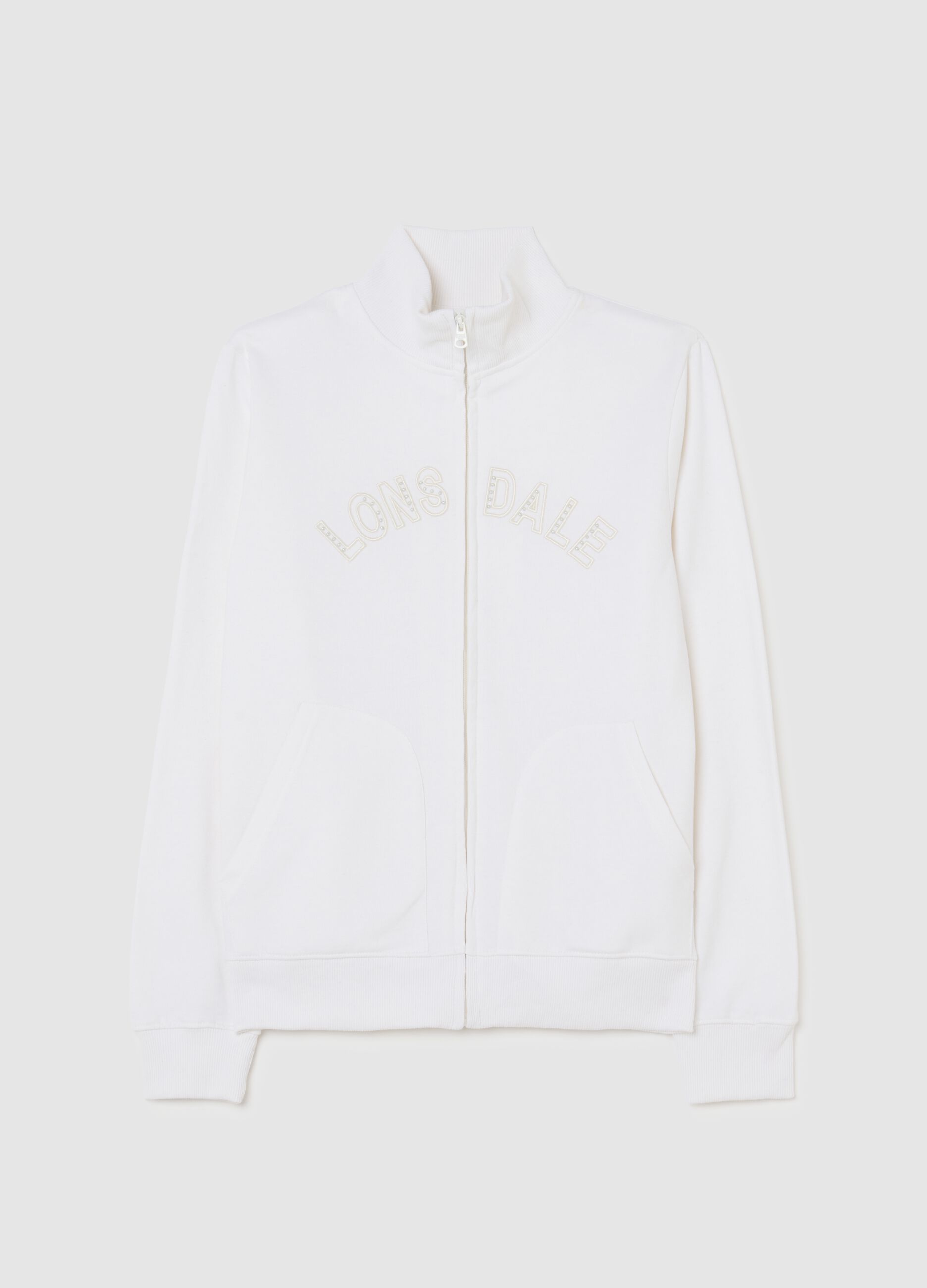 White cotton blend sweatshirt regular fit with logo and glitter