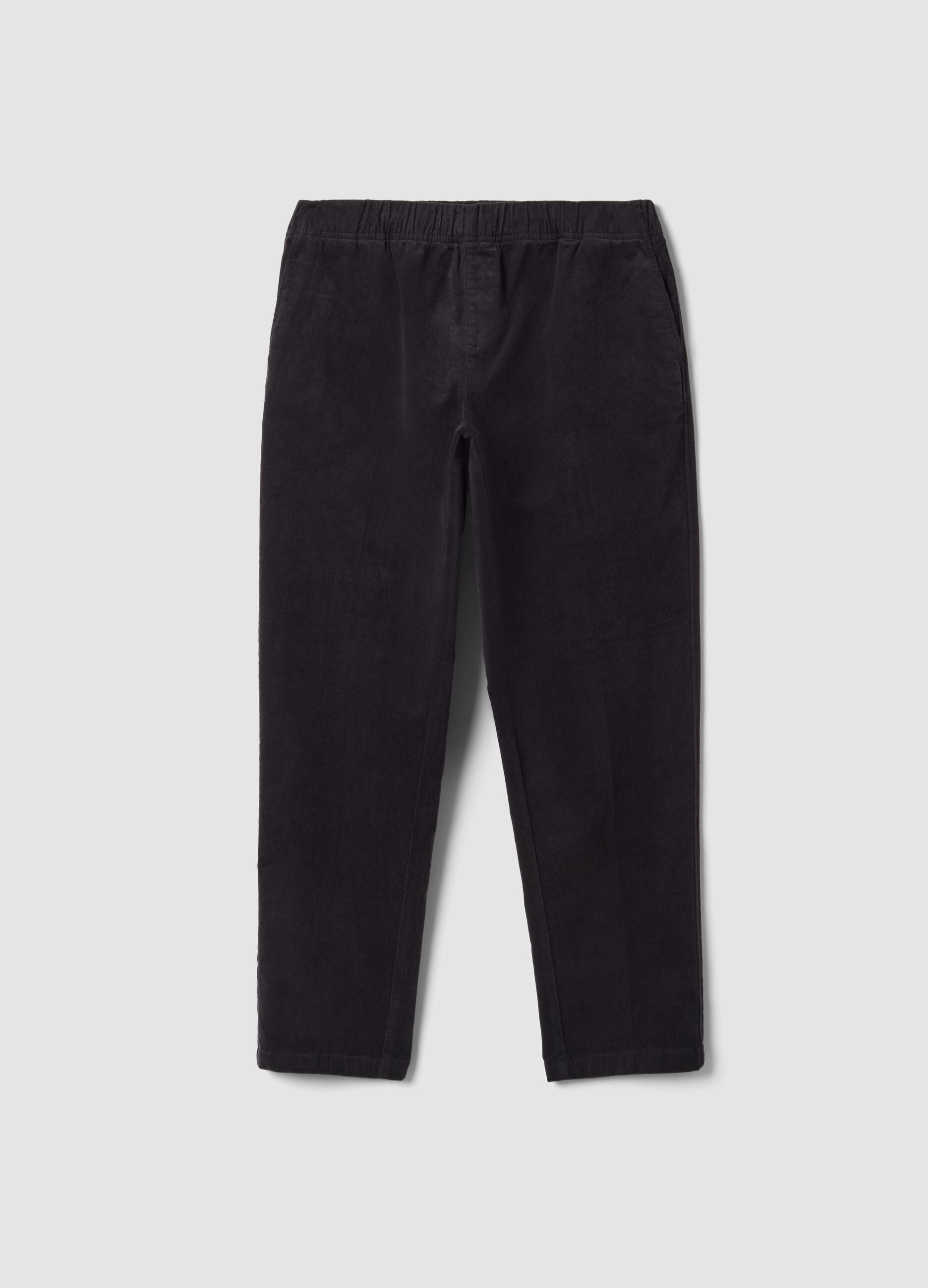 Pantaloni blu in cotone elasticizzato wide leg