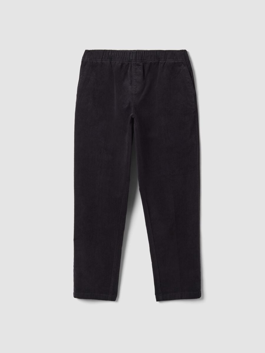 Blue stretch cotton wide-leg trousers_0
