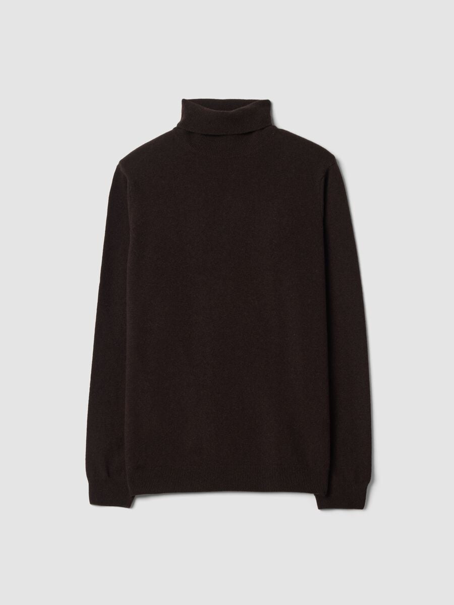 Maglia marrone dolcevita in pura lana di agnello_4