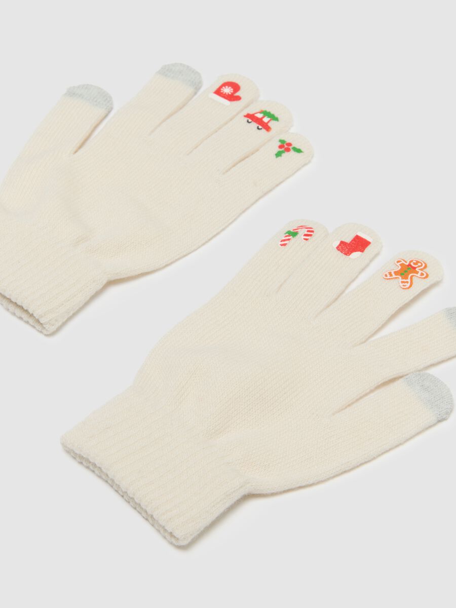Beige Gloves with Festive Decorations_1