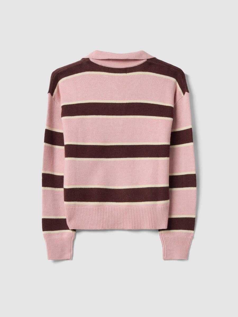 Maglia rosa a righe in misto viscosa con colletto polo regular fit_6
