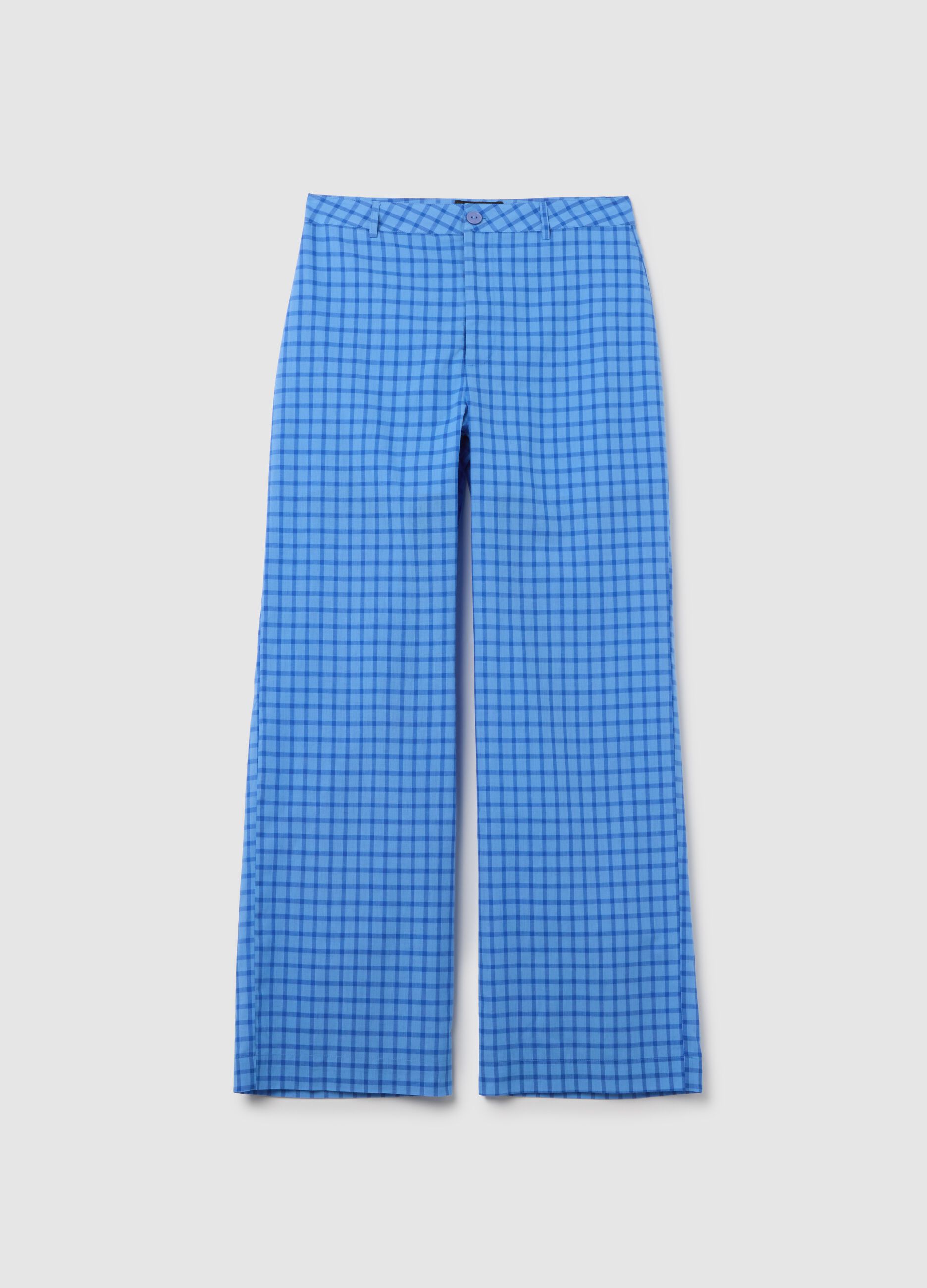 Women's sky-blue pure cotton trousers regular fit