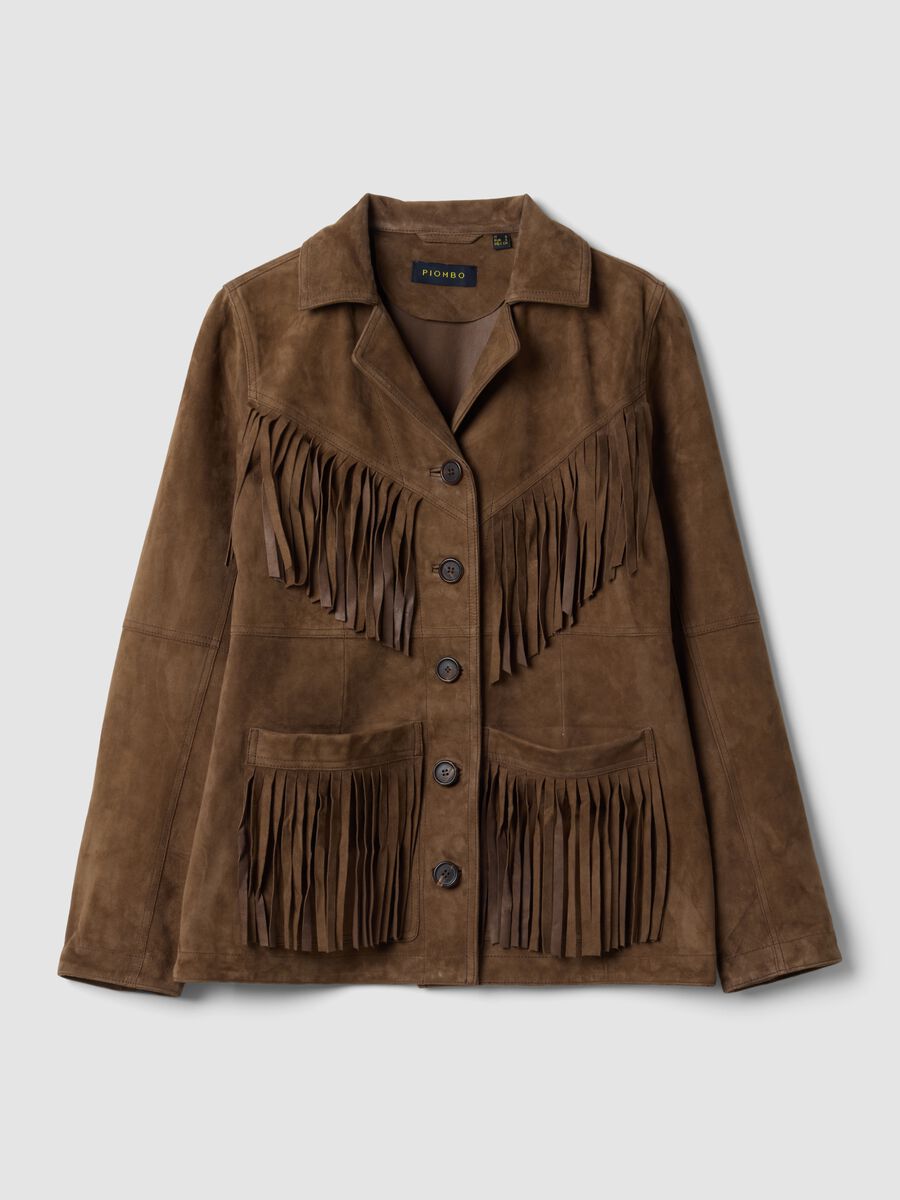 Giacca marrone in vera pelle con frange regular fit_0