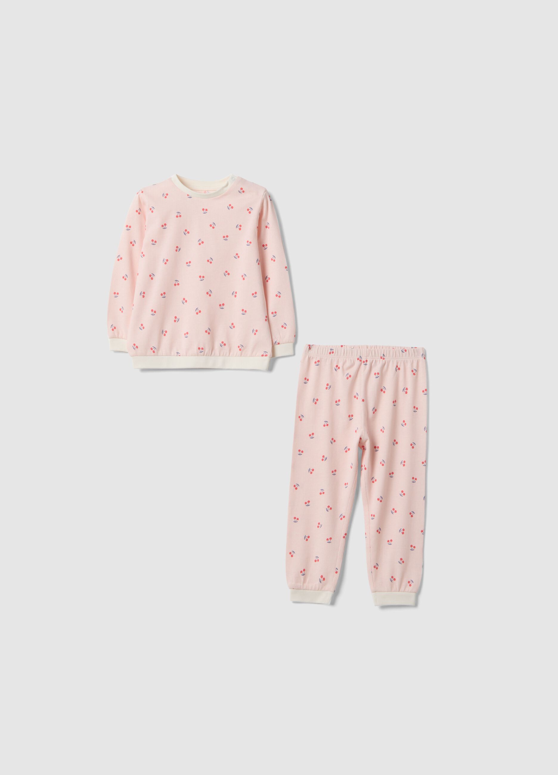 Pigiama in puro cotone rosa da neonata regular fit con ciliegie