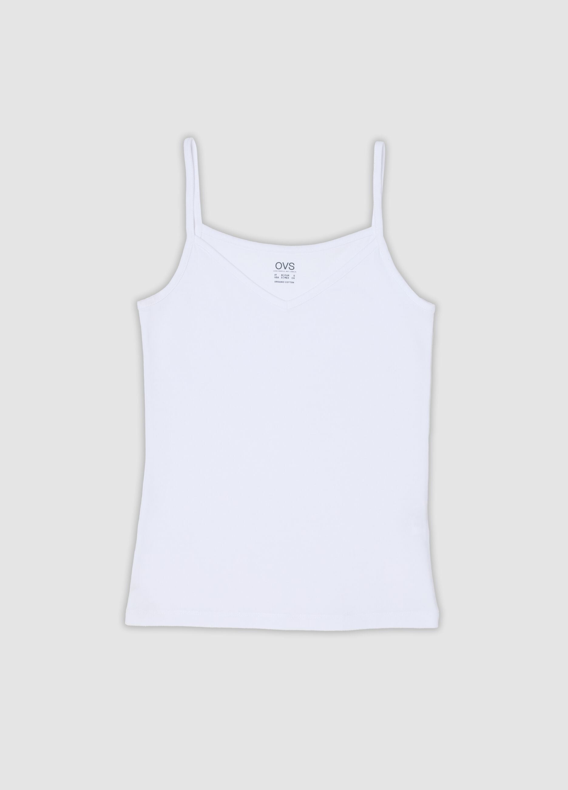 White stretch cotton vest top, regular fit