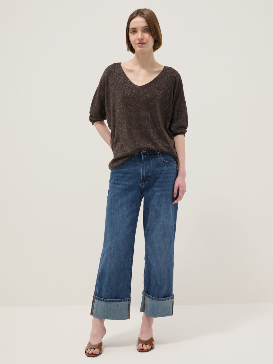 Brown modal blend regular fit top with sparkling design_2