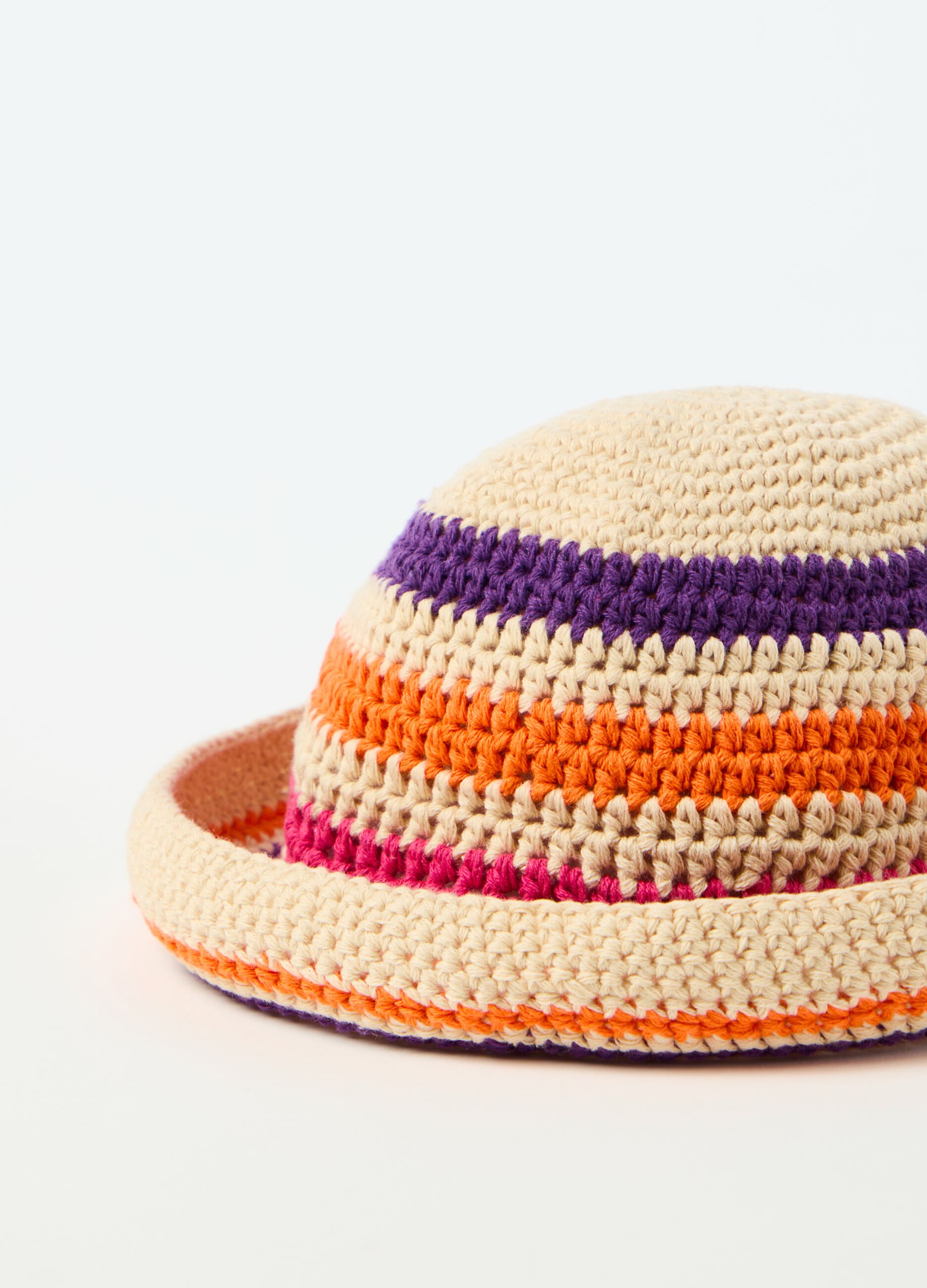Ovs Cappello in cotone crochet a righe