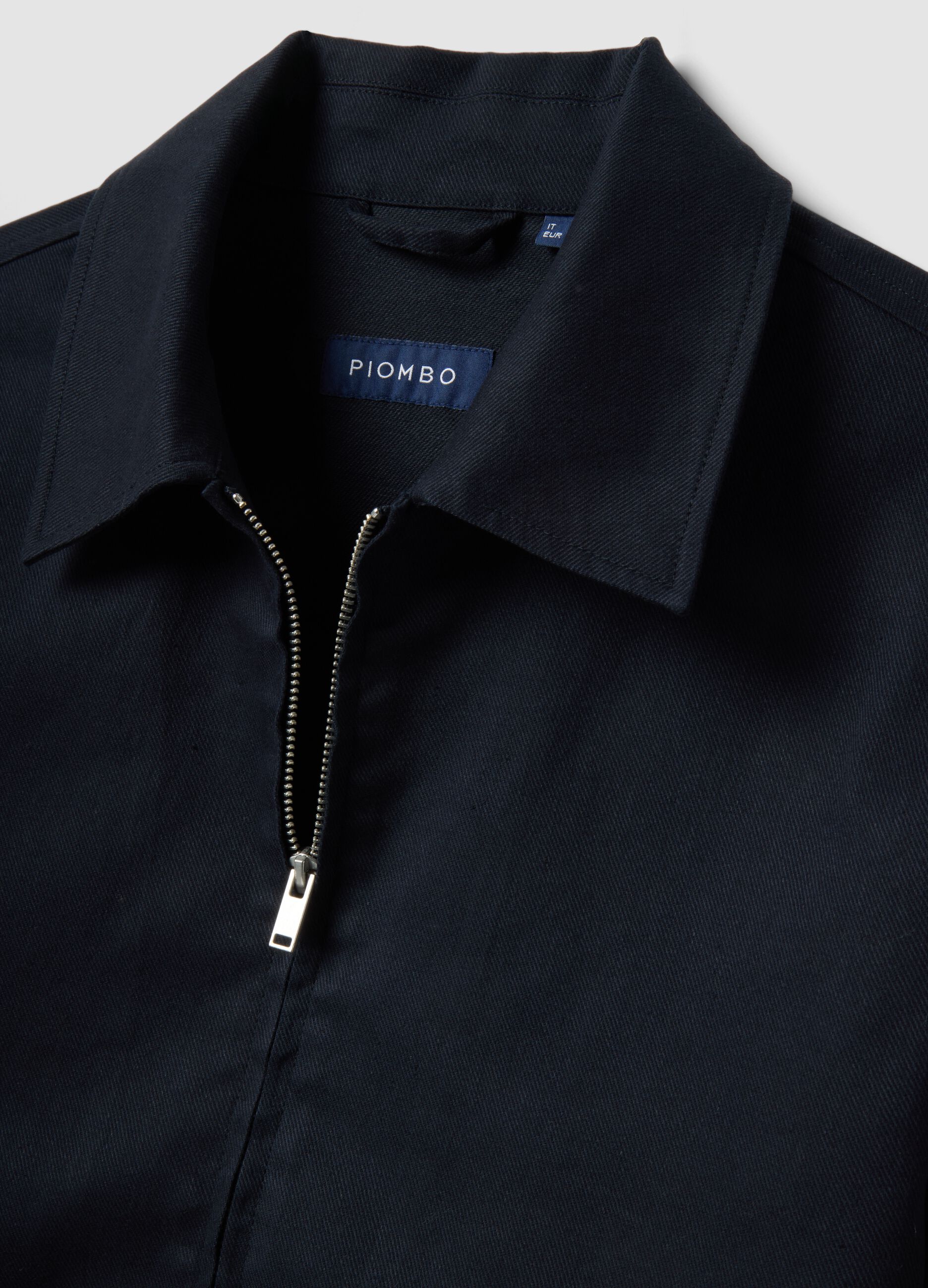 Blue regular fit cotton-linen blend jacket with zip