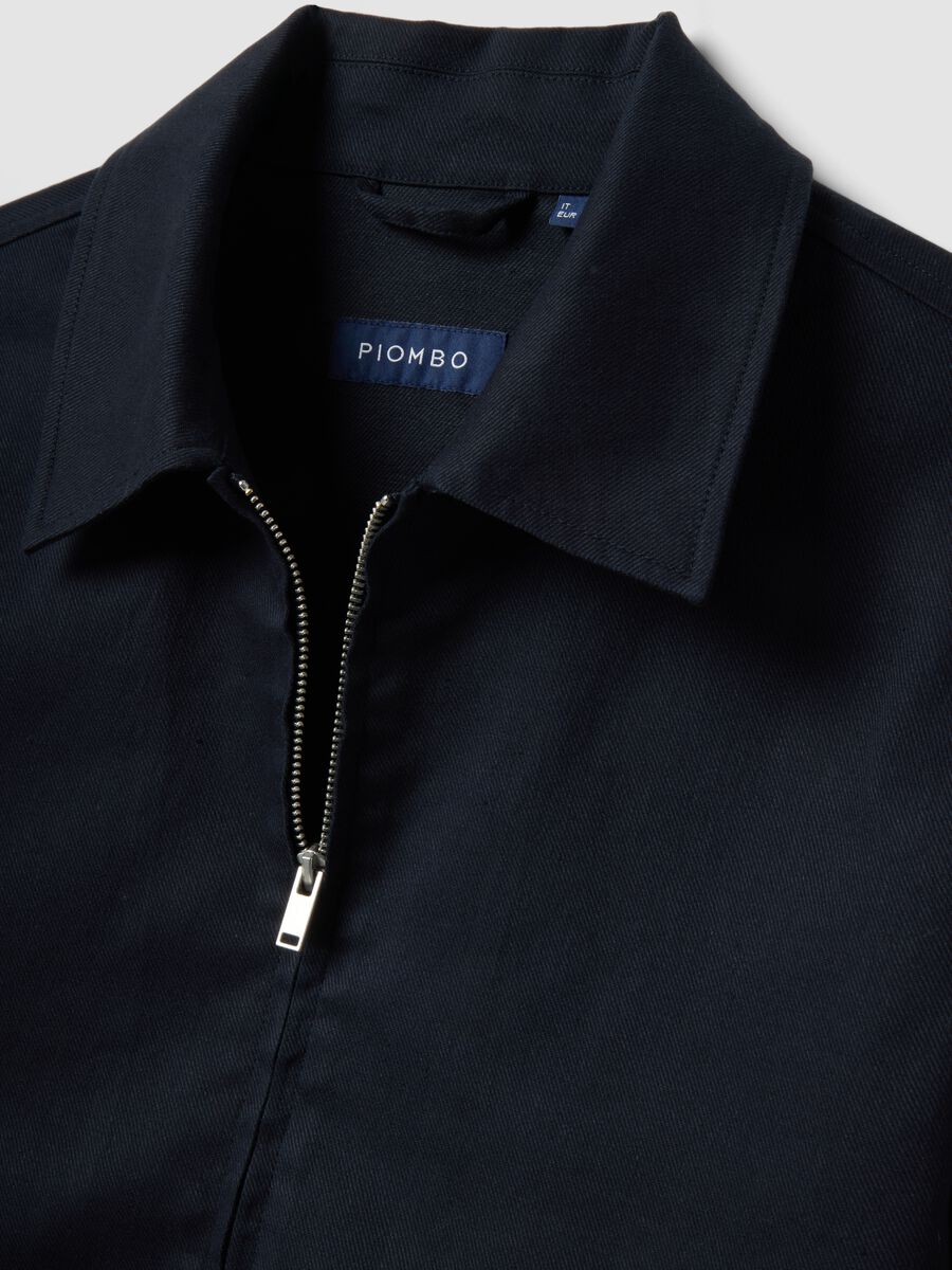 Giubbotto in misto cotone e lino blu regular fit con zip_5