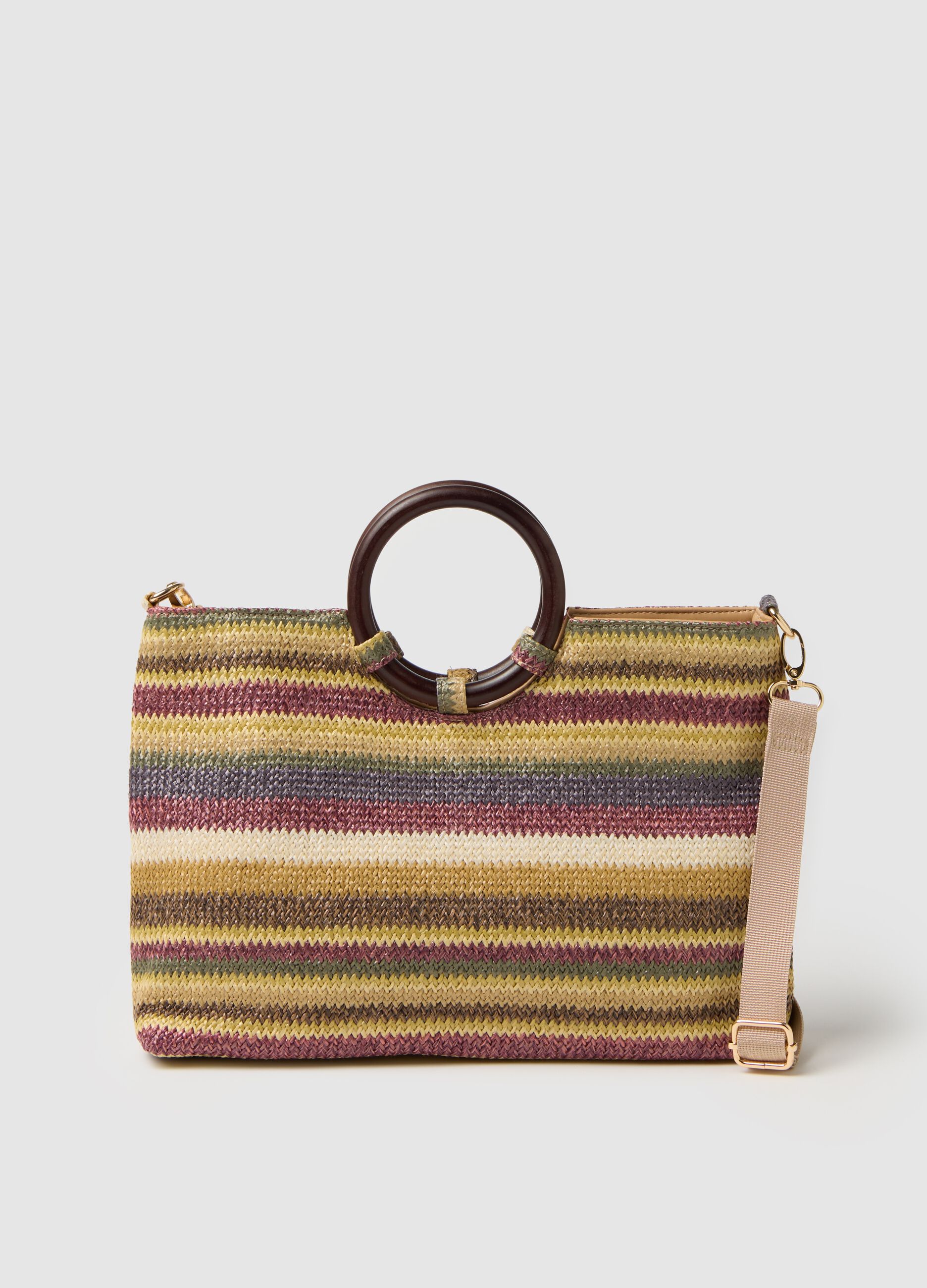 Women's multicolour handbag with circular handle