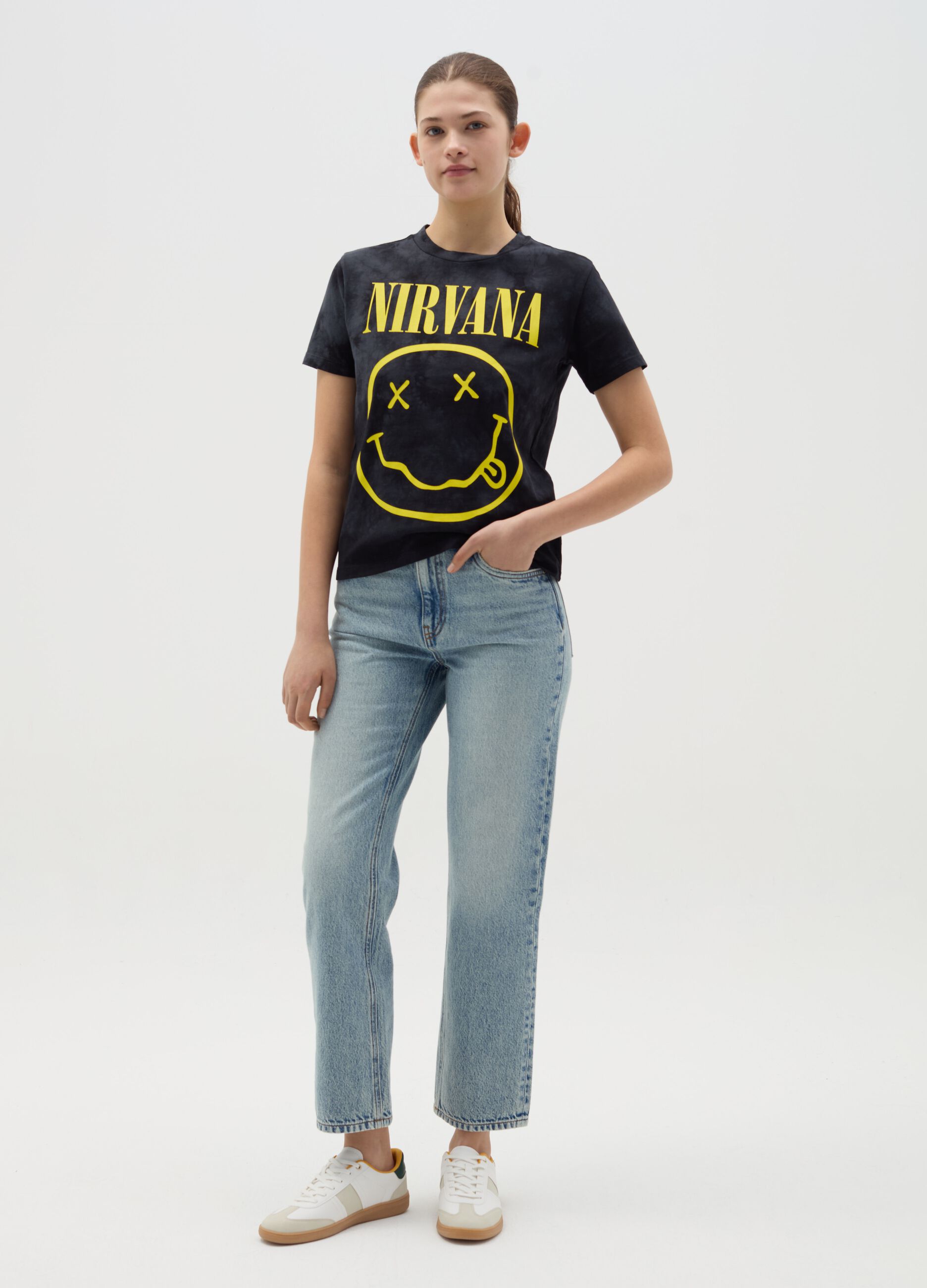 T-shirt Tie Dye con stampa Nirvana