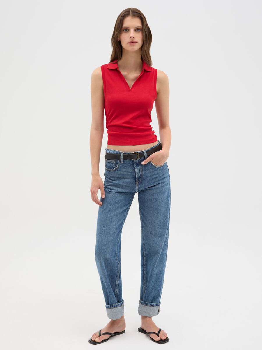 Women's Sleeveless Red Cotton Top in Slim Fit_1