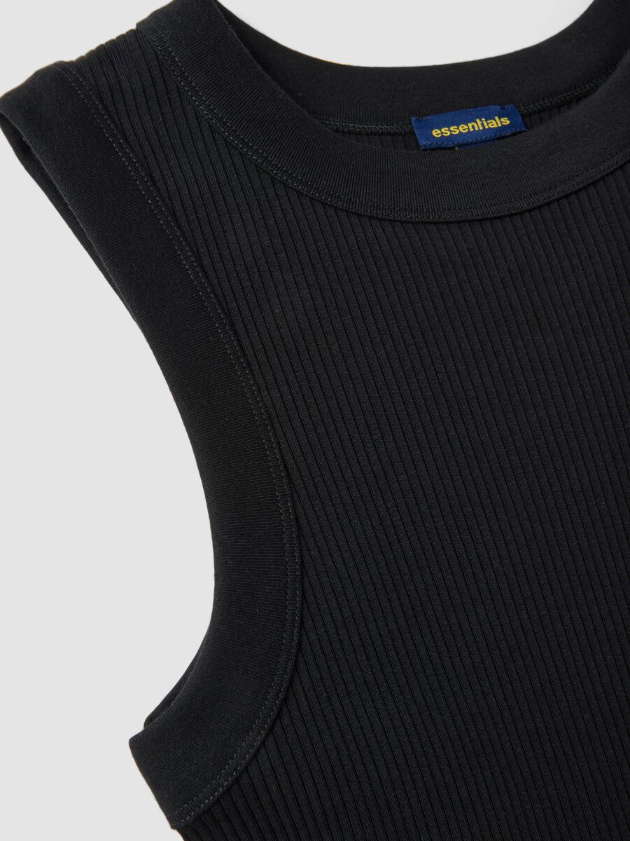 Black fitted ribbed stretch cotton tank top_1