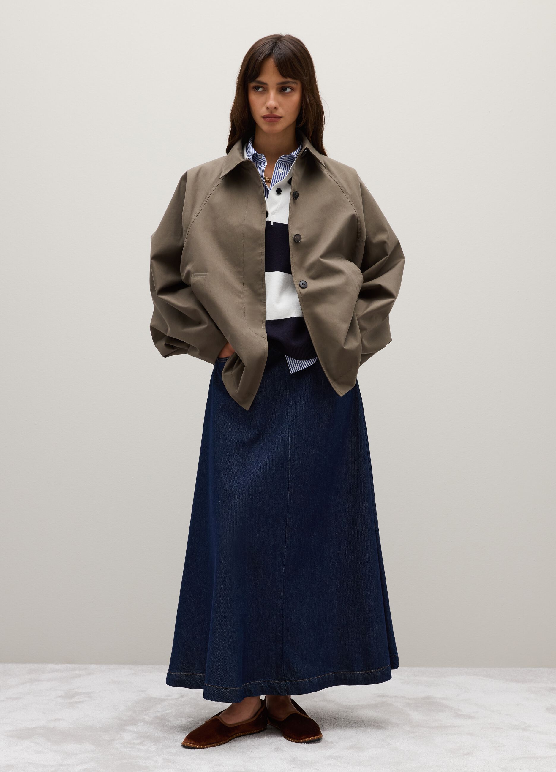 Long denim skirt in blue
