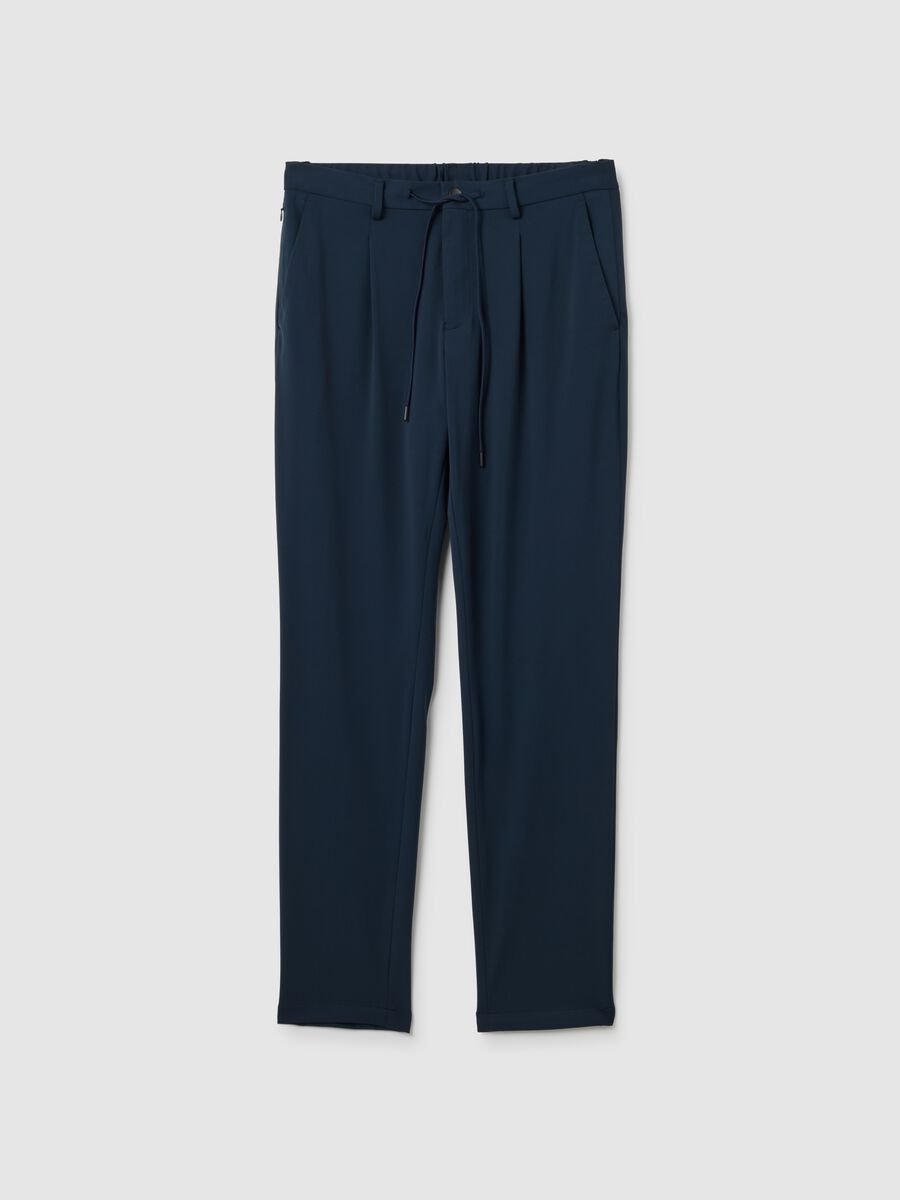Blue Stretch Fabric Trousers Regular Fit_0