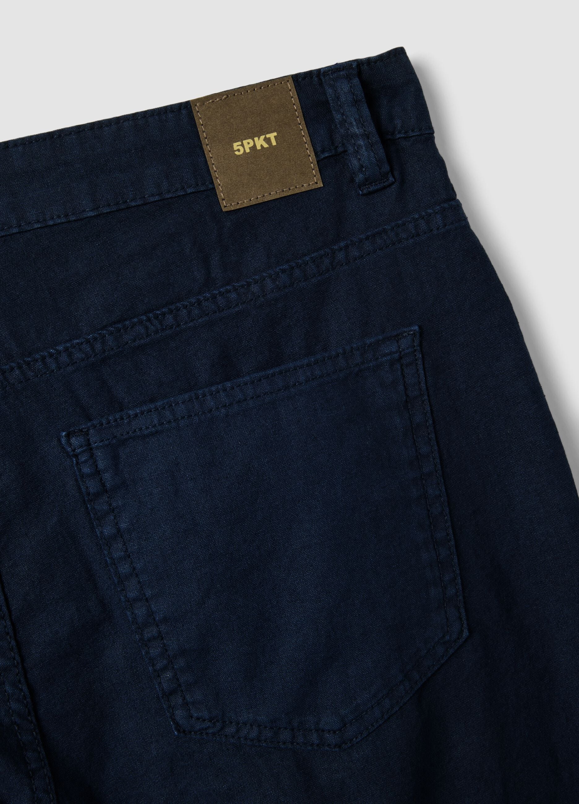 Casual blue linen-cotton blend trousers, regular fit