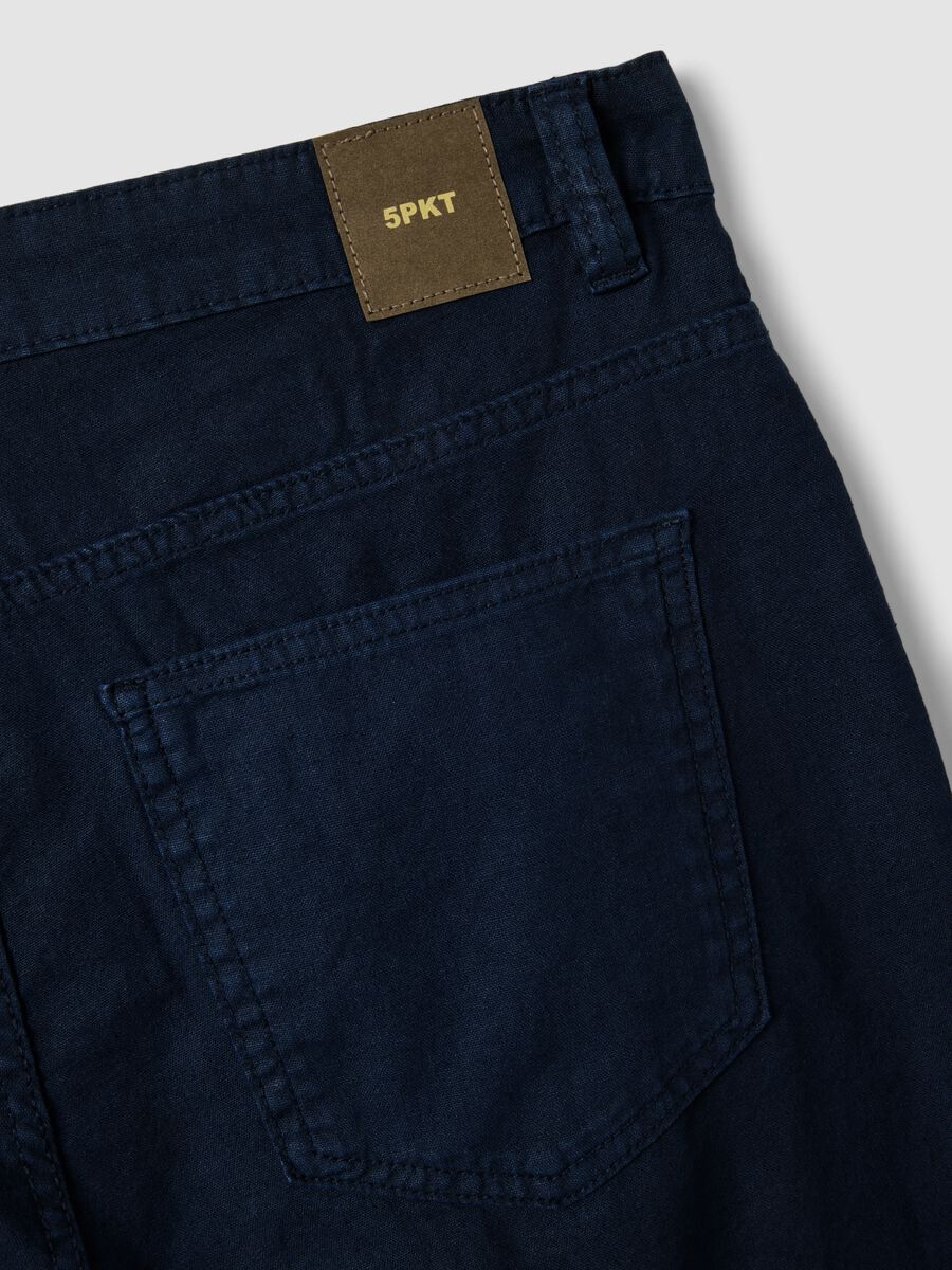 Casual blue linen-cotton blend trousers, regular fit_6