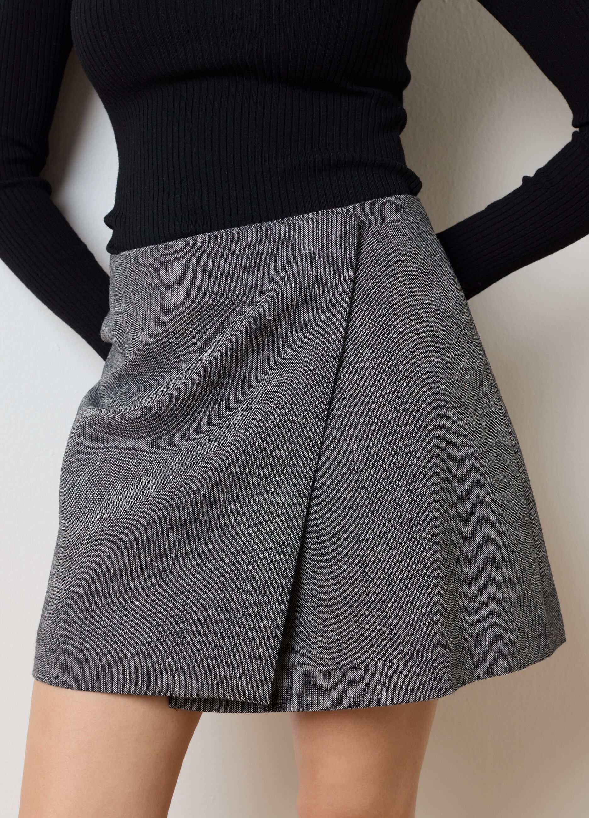 Regular fit grey wool blend skirt
