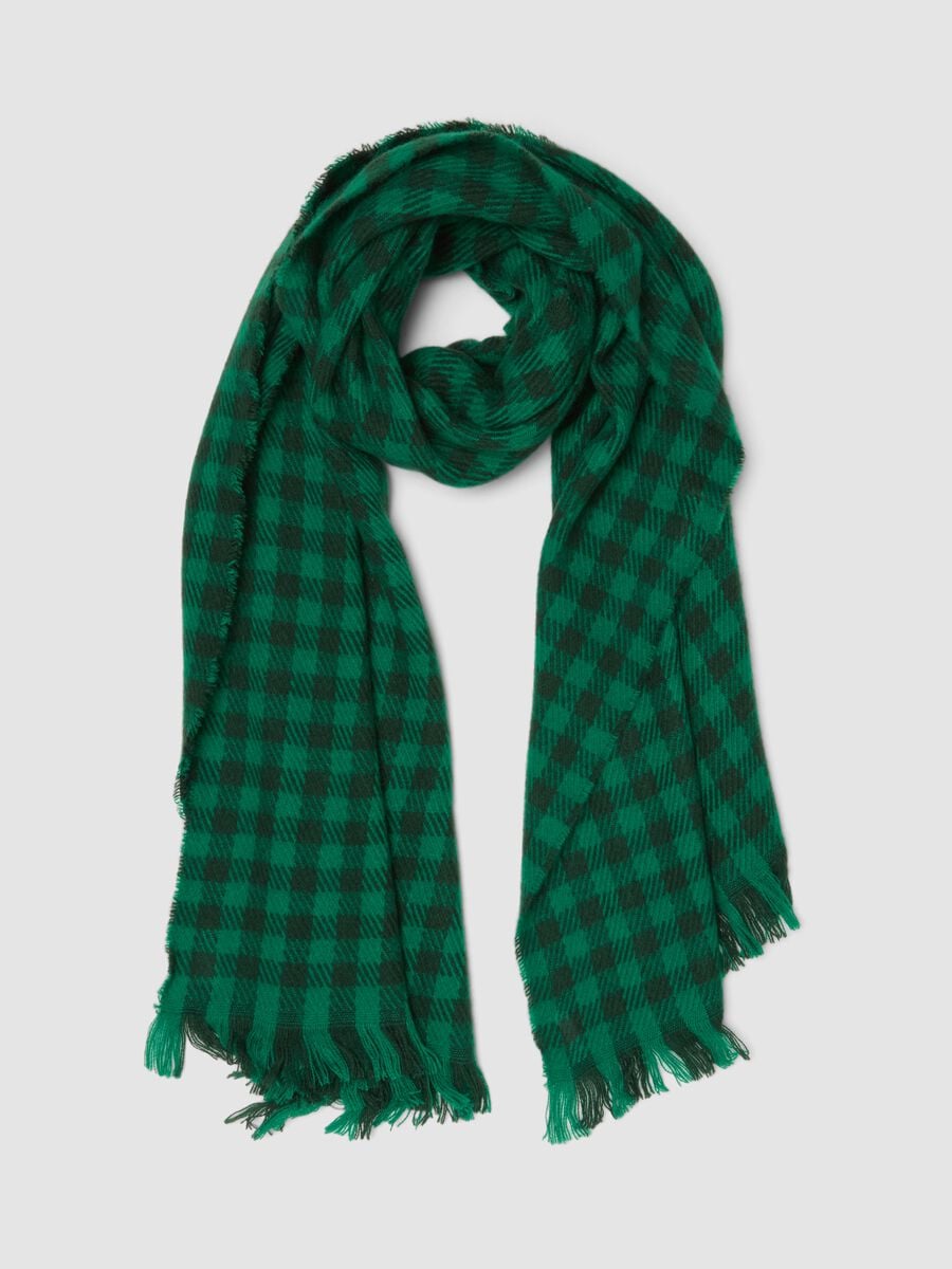 Sciarpa verde a quadri con frange_0