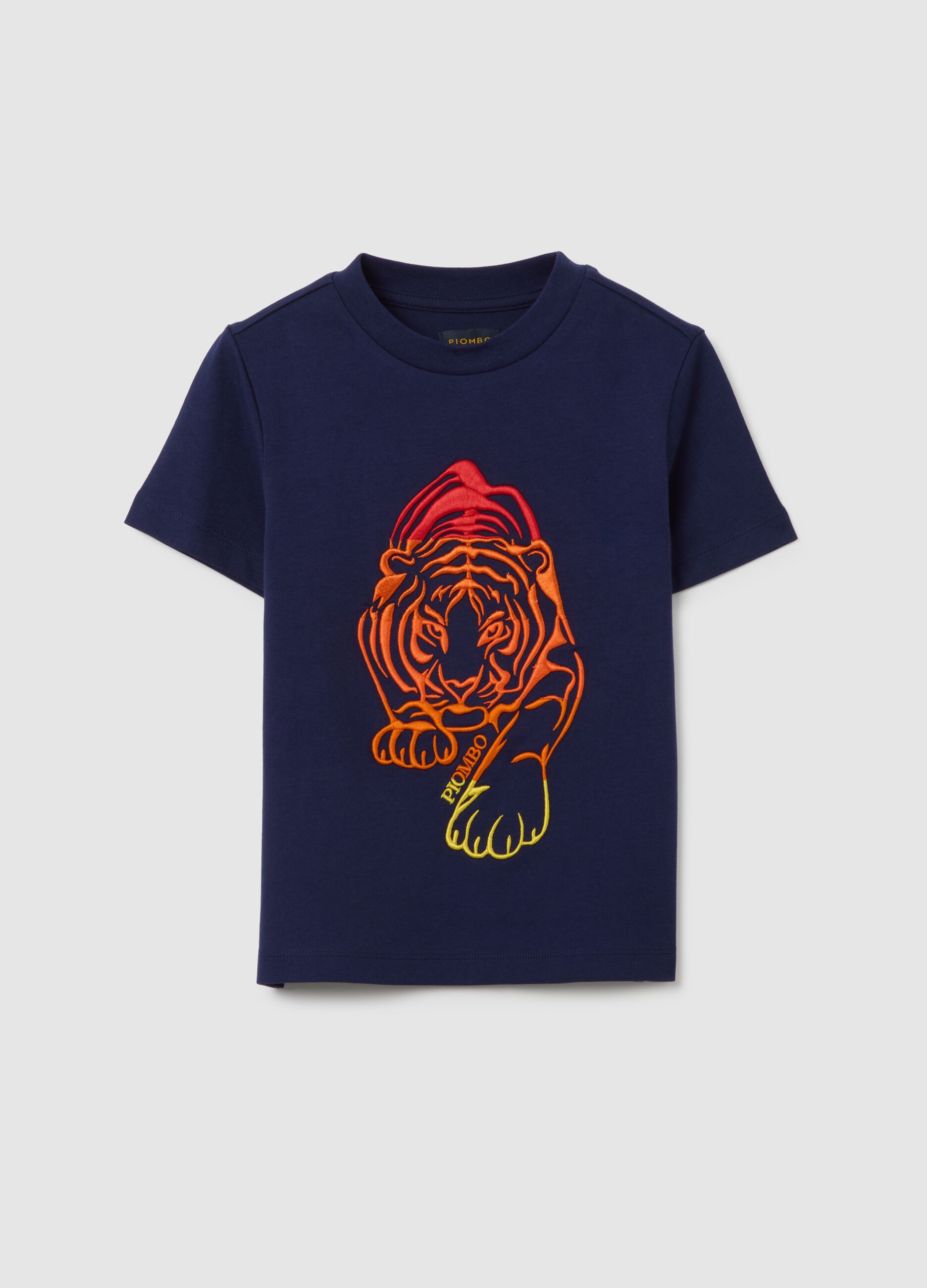 T-shirt da bambino in puro cotone blu regular fit