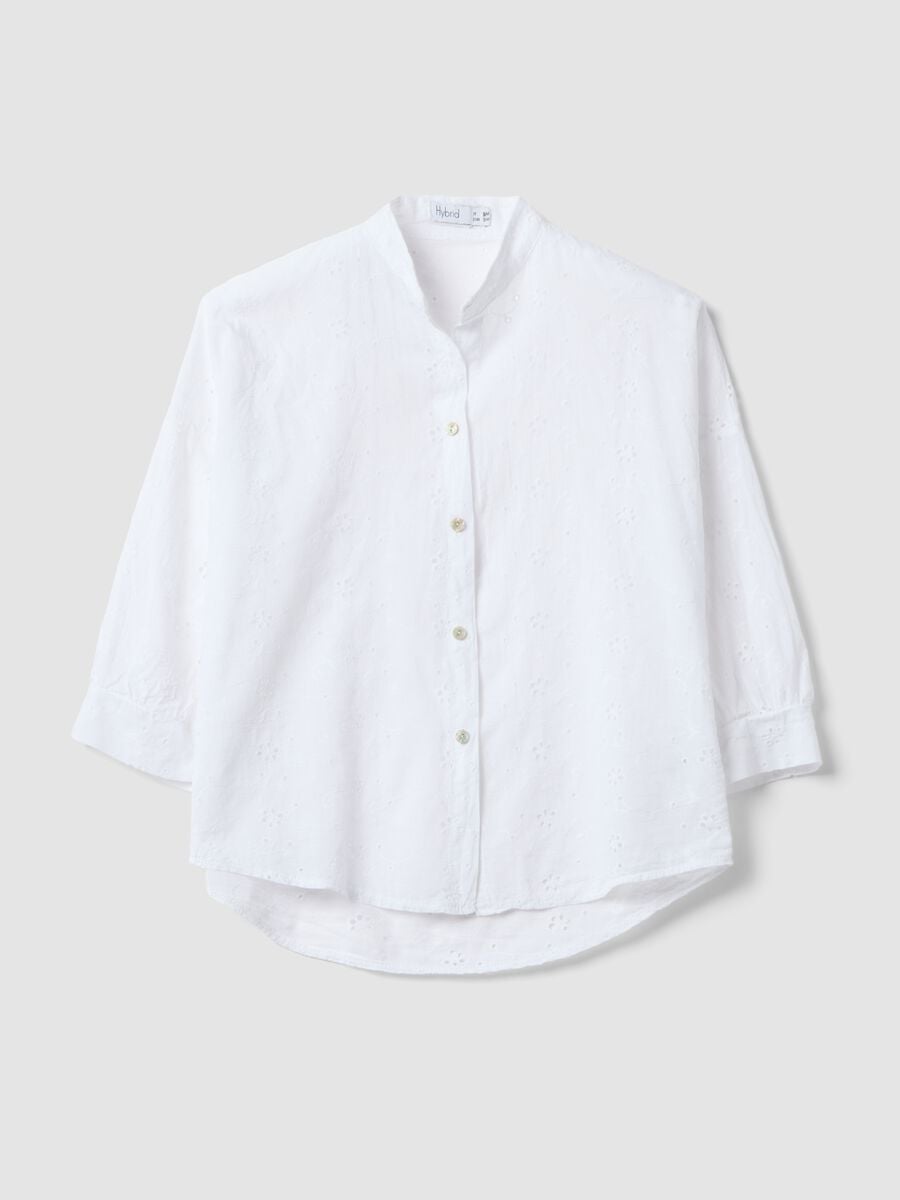 Camicia bianca traforata in puro cotone con collo coreano regular fit_4