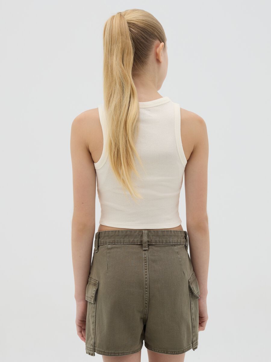 White ribbed stretch cotton tank top with print_2