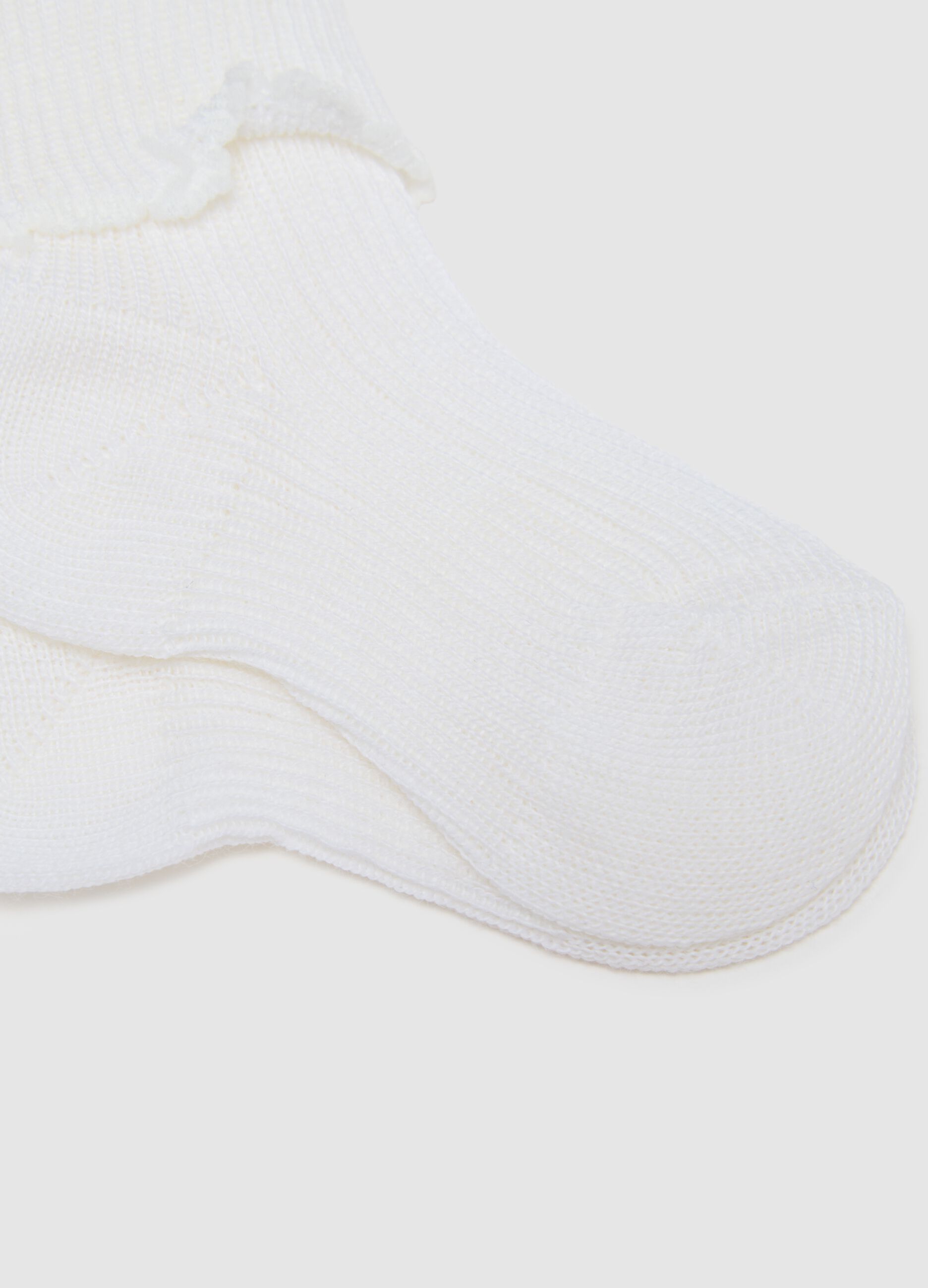 Newborn twin pack of white wool blend socks with ribbed cuff