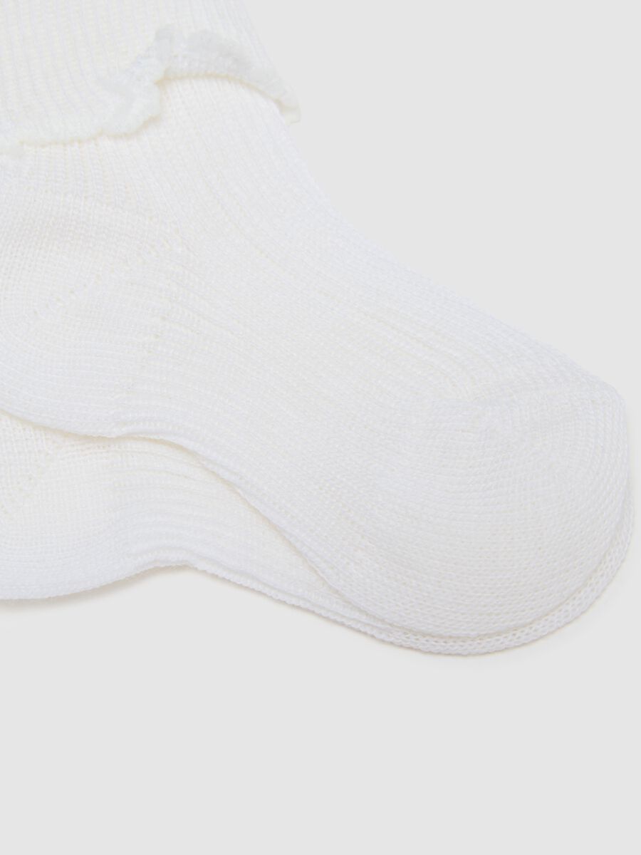 Newborn twin pack of white wool blend socks with ribbed cuff_2
