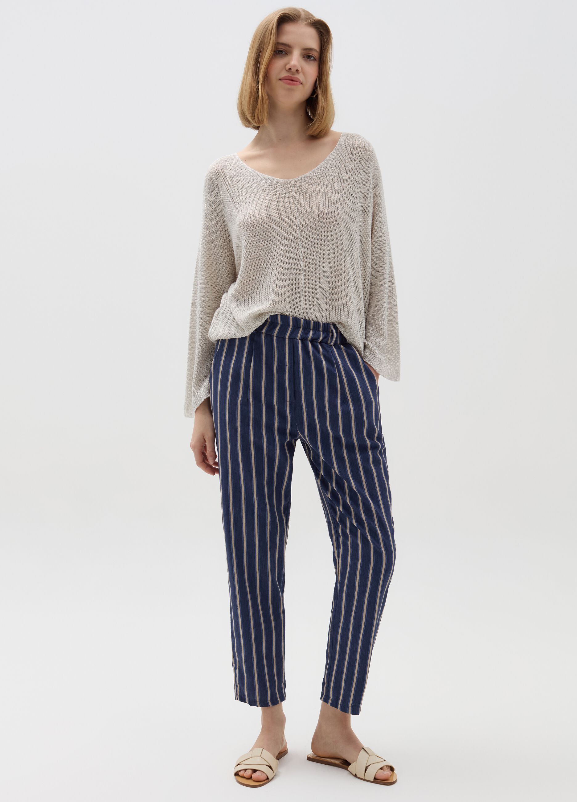 Crop cigarette trousers with stripes