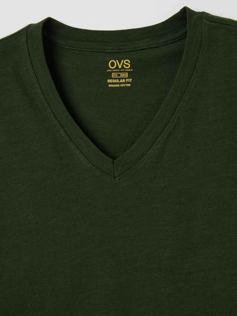 Slub cotton T-shirt with V neck_5