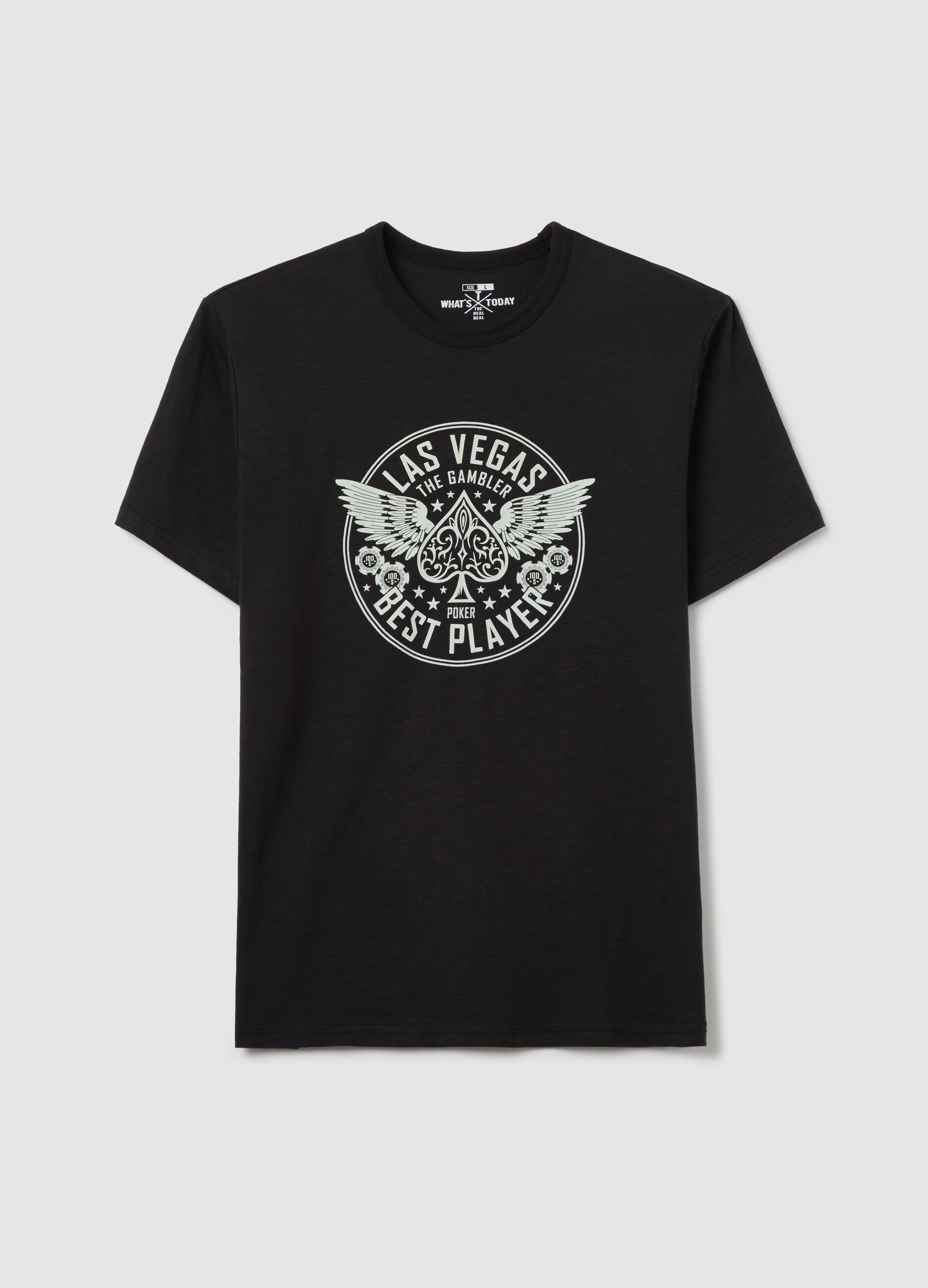 Cotton T-shirt with poker motif print