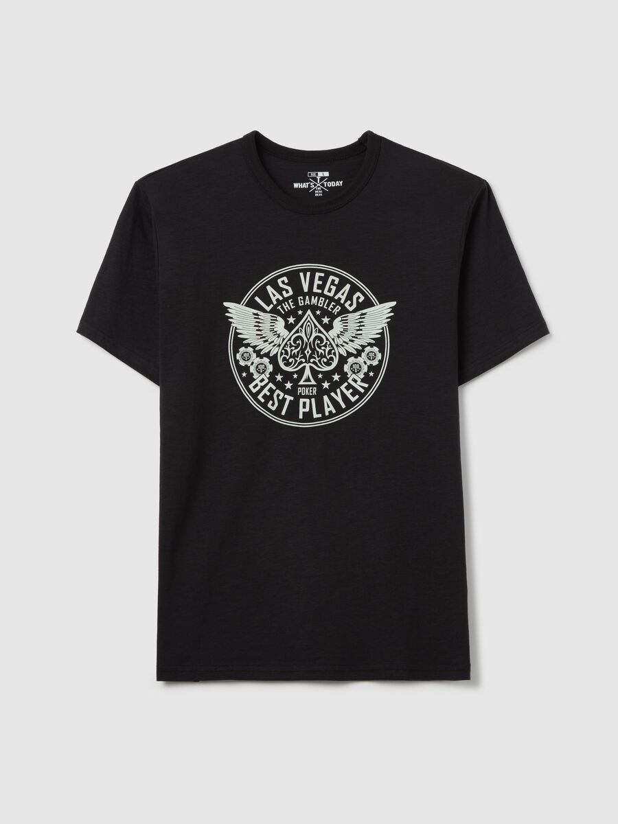 Cotton T-shirt with poker motif print_4