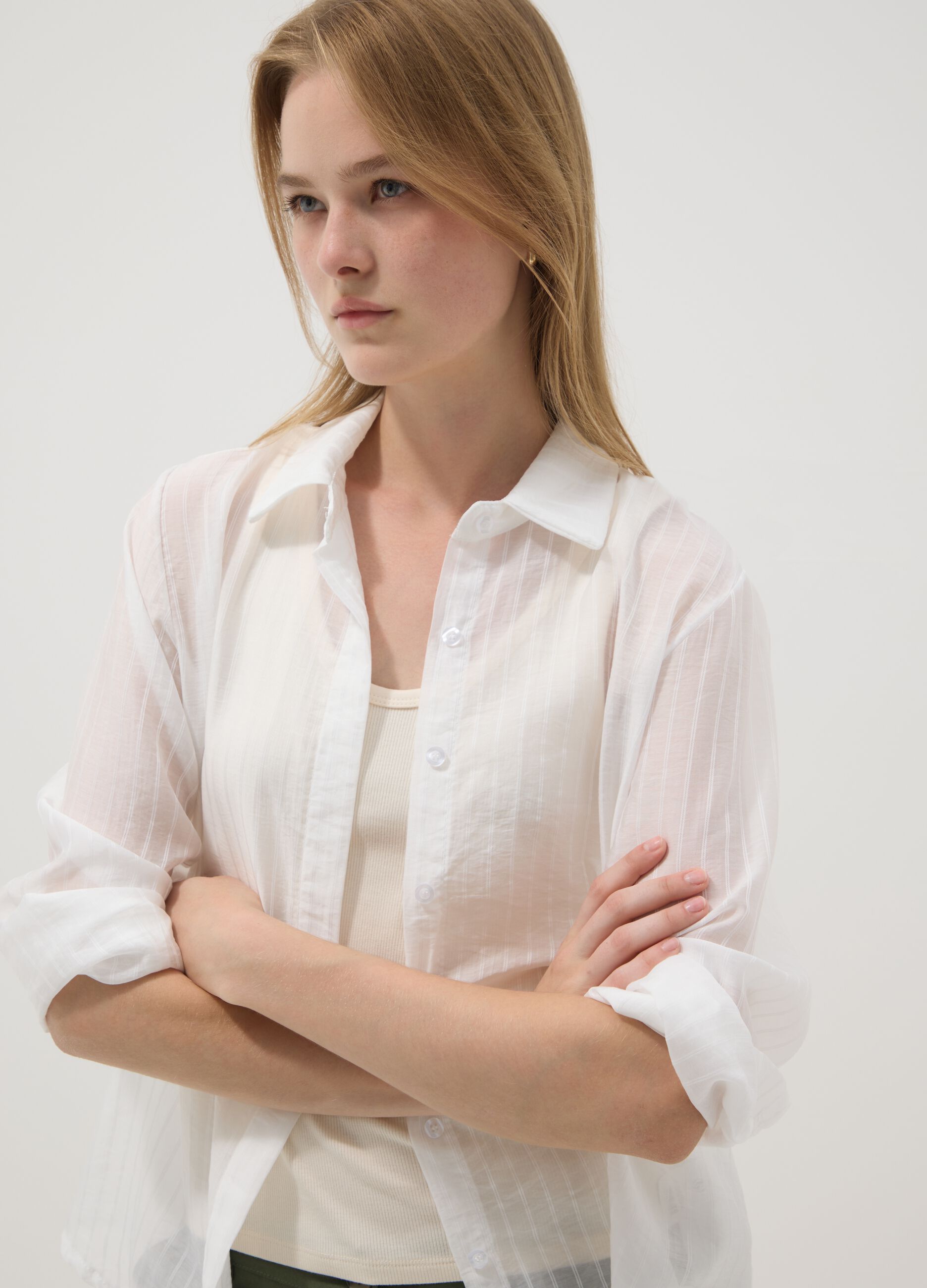 White lyocell-blend shirt