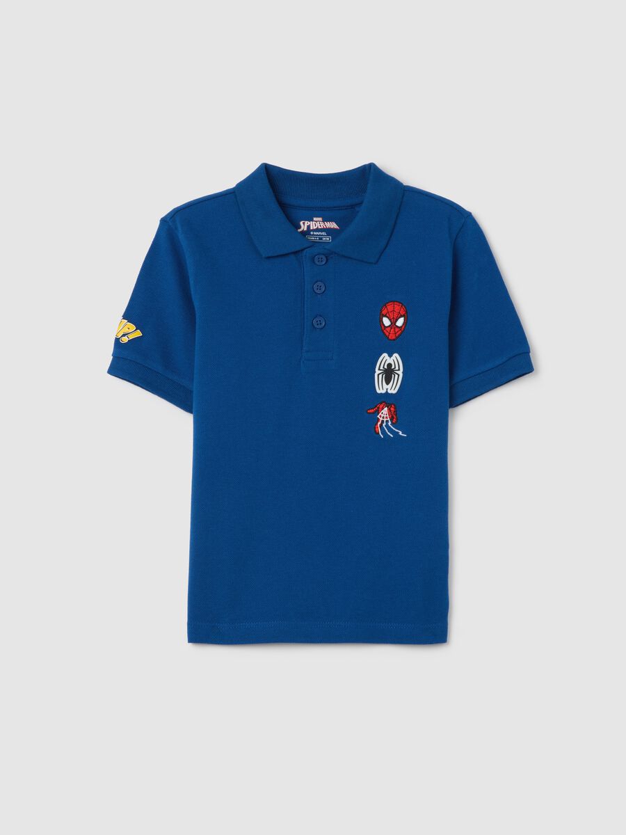 Boys' blue pure cotton polo with Spider-Man embroidery, regular fit_0
