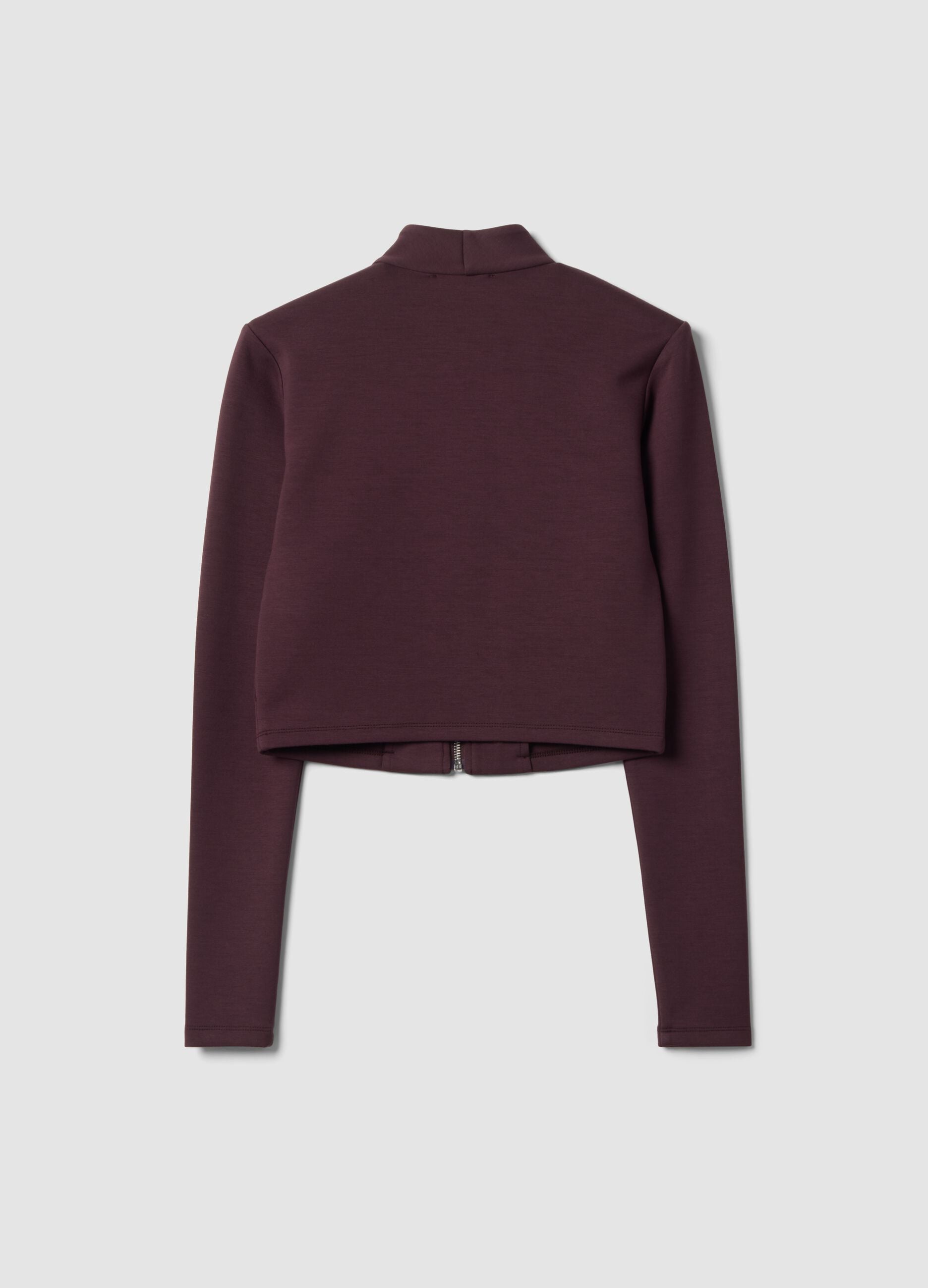 Purple fitted stretch-modal sweatshirt with high neck